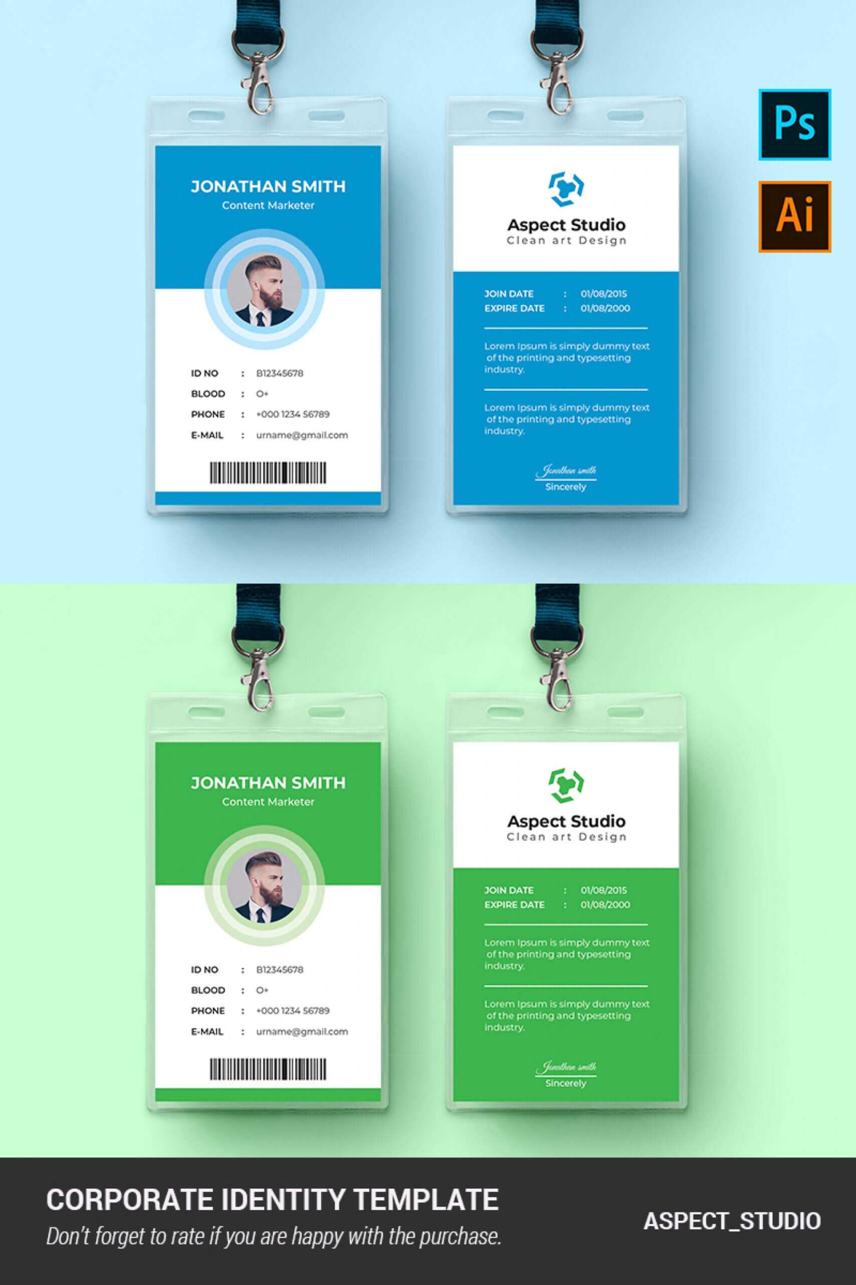 001 Employee Id Card Template Ai Free Download Ideas Blue Pertaining To Id Card Template Ai