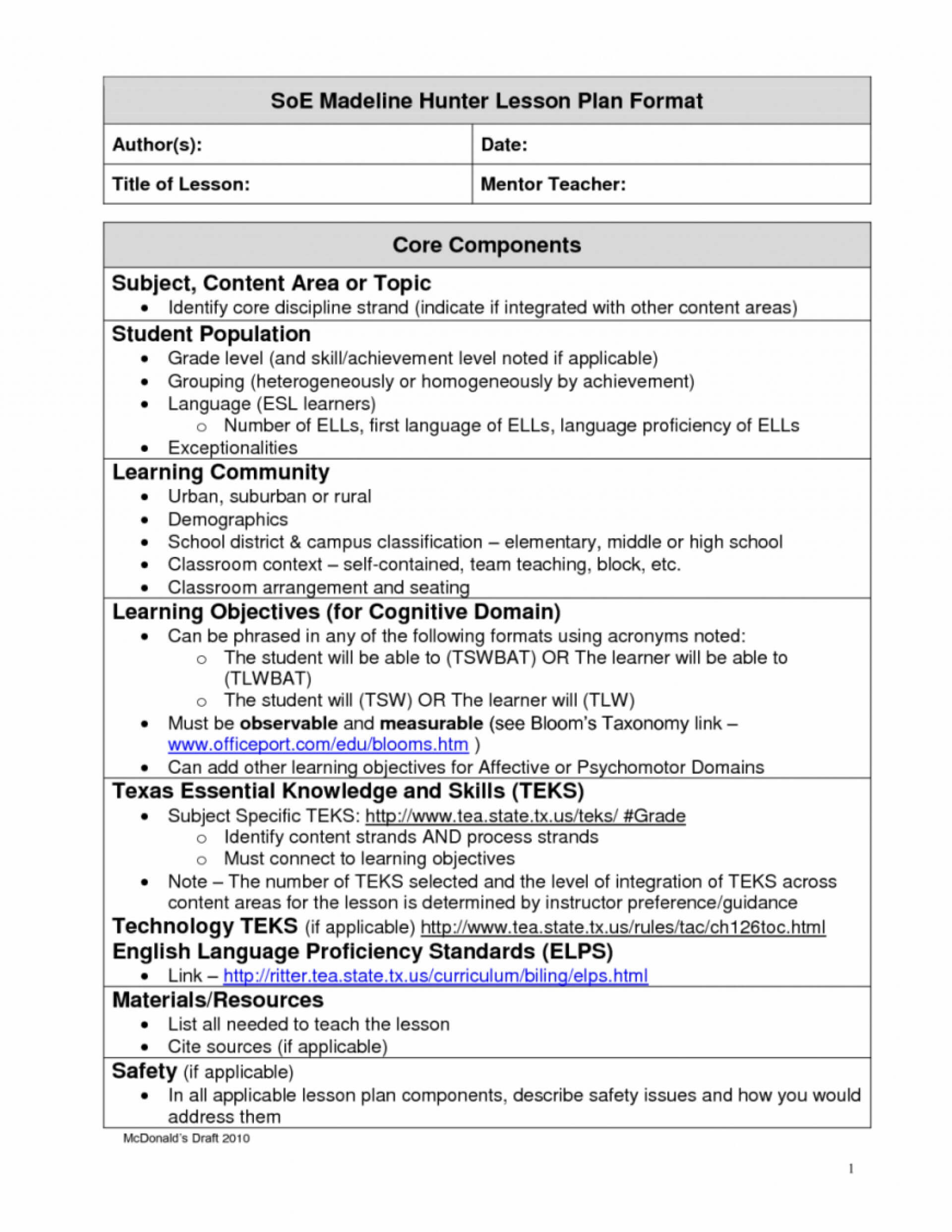 001 Template Ideas Madeline Hunter Lesson Unusual Plan Throughout Madeline Hunter Lesson Plan Template Blank