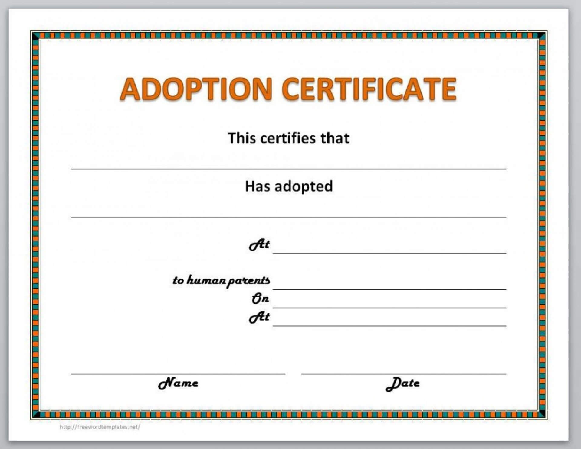 001 Template Ideas Printable Certificate Templates For Word Intended For Adoption Certificate Template