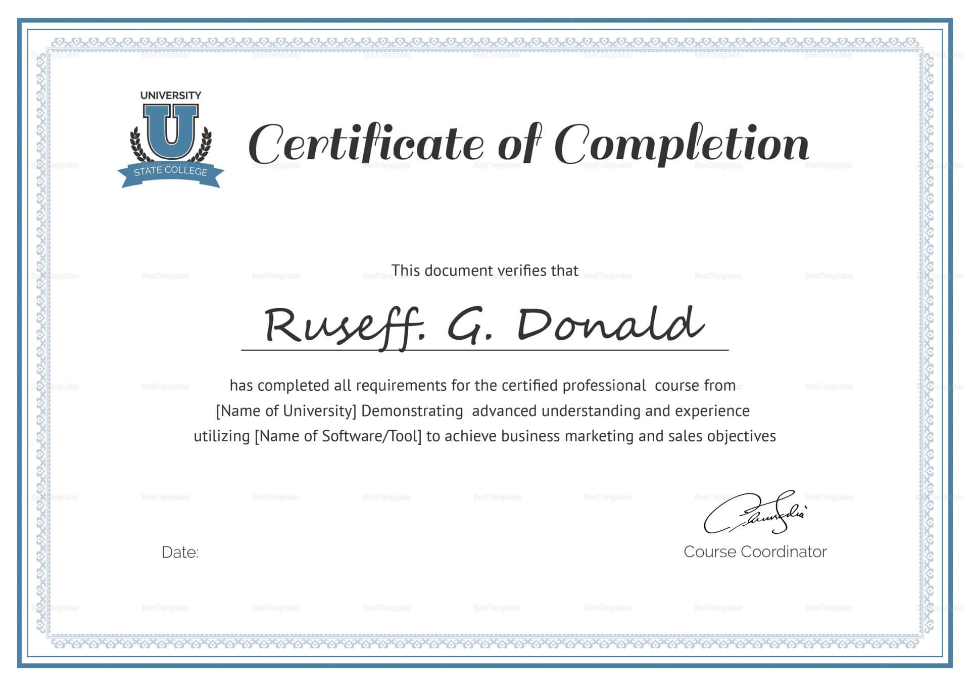 002 Certificateofcompletion Free Course Completion Intended For Class Completion Certificate Template