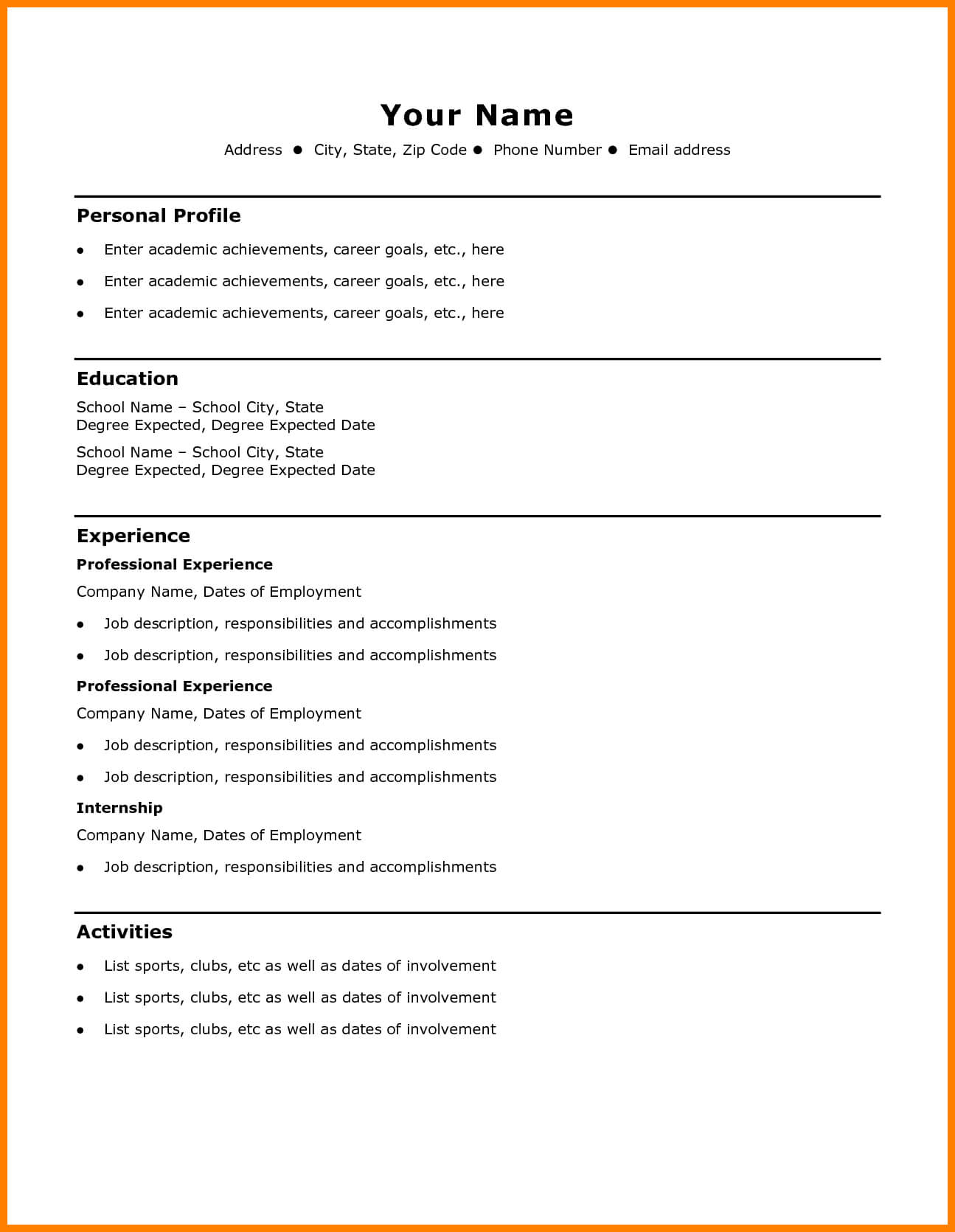 002 Cv Template Basic Simple Resume Templates Office Word Pertaining To 