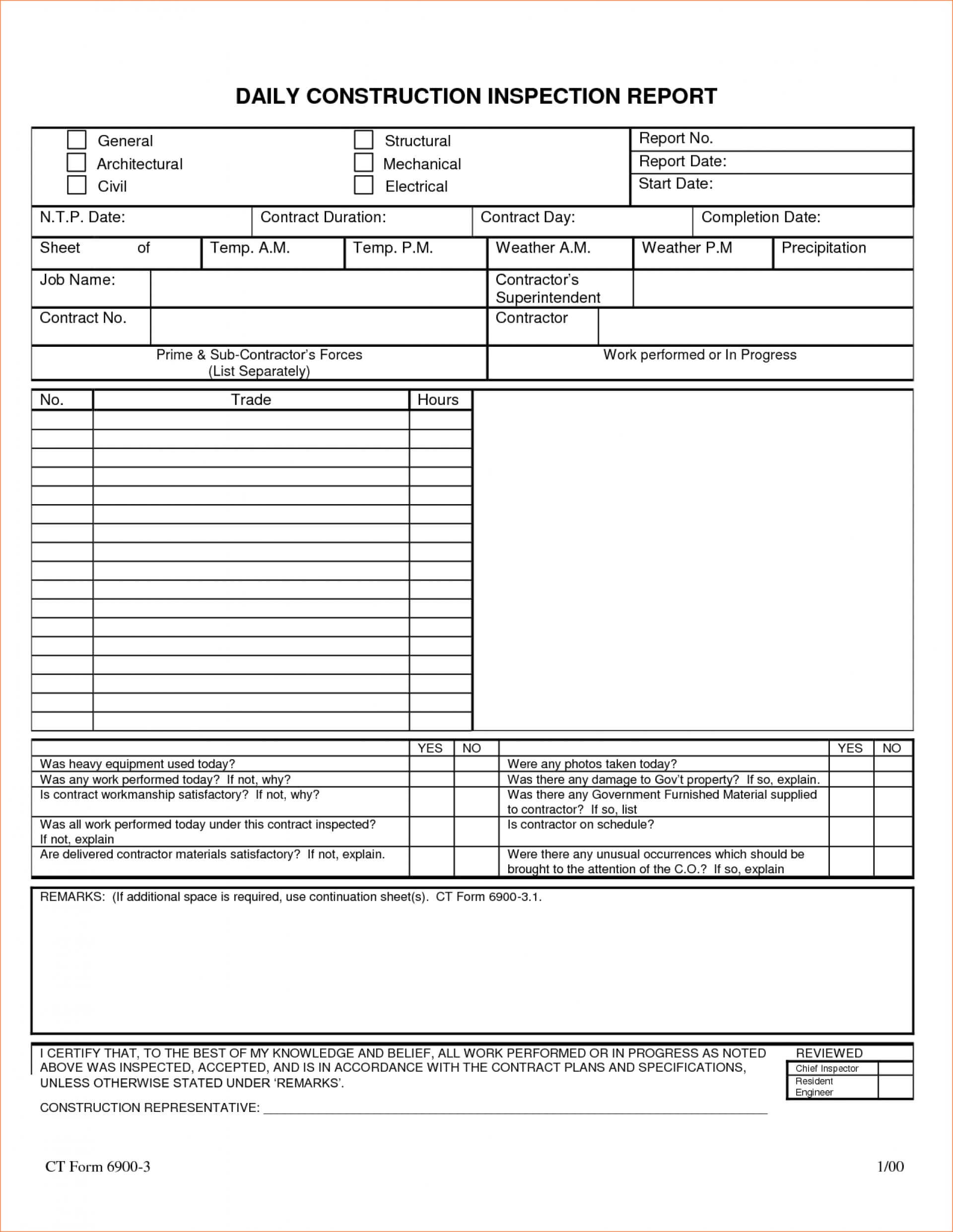 003 Construction Daily Reports Templates Report Form Inside Superintendent Daily Report Template