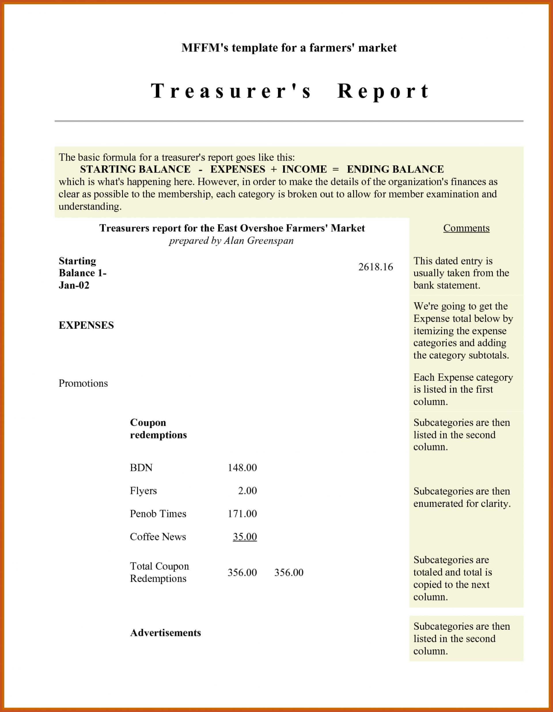 003 Treasurer Report Template Non Profit Sample Treasurers For Treasurer Report Template Non Profit