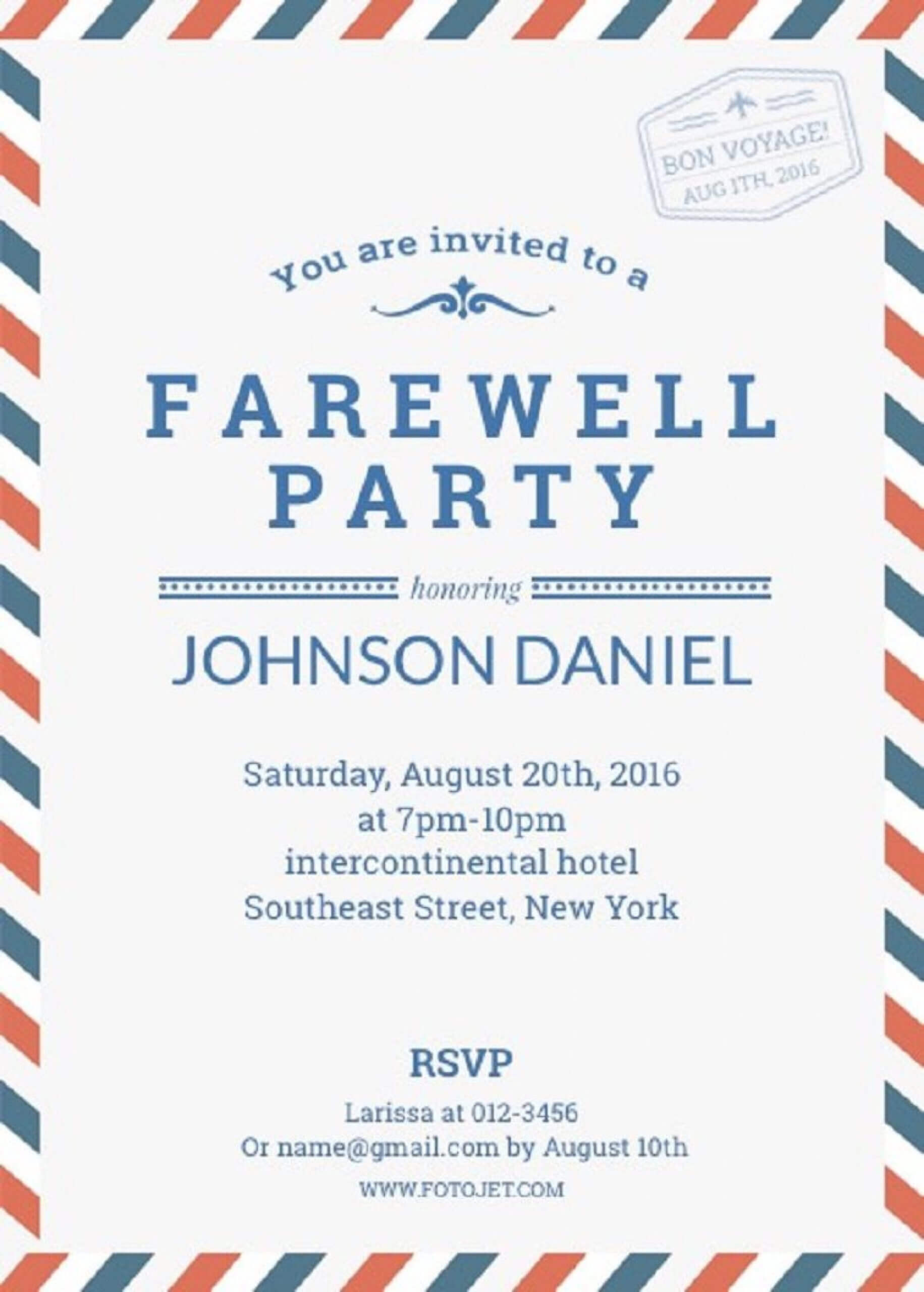 004 Farewell Party Invitation Invitations Templates Template Throughout Bon Voyage Card Template