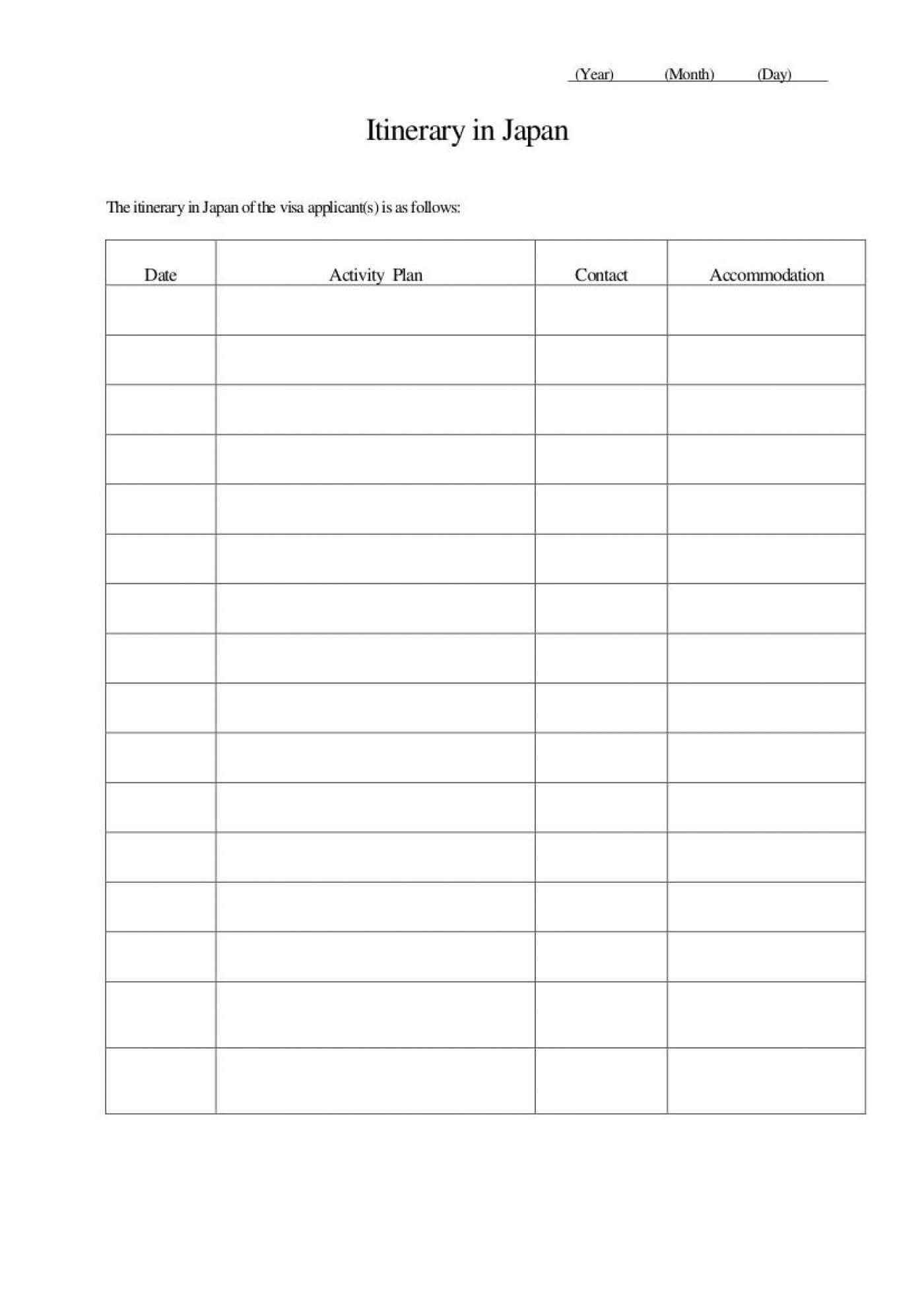 005 Template Ideas Travel Itinerary Word Frightening Regarding Blank Trip Itinerary Template