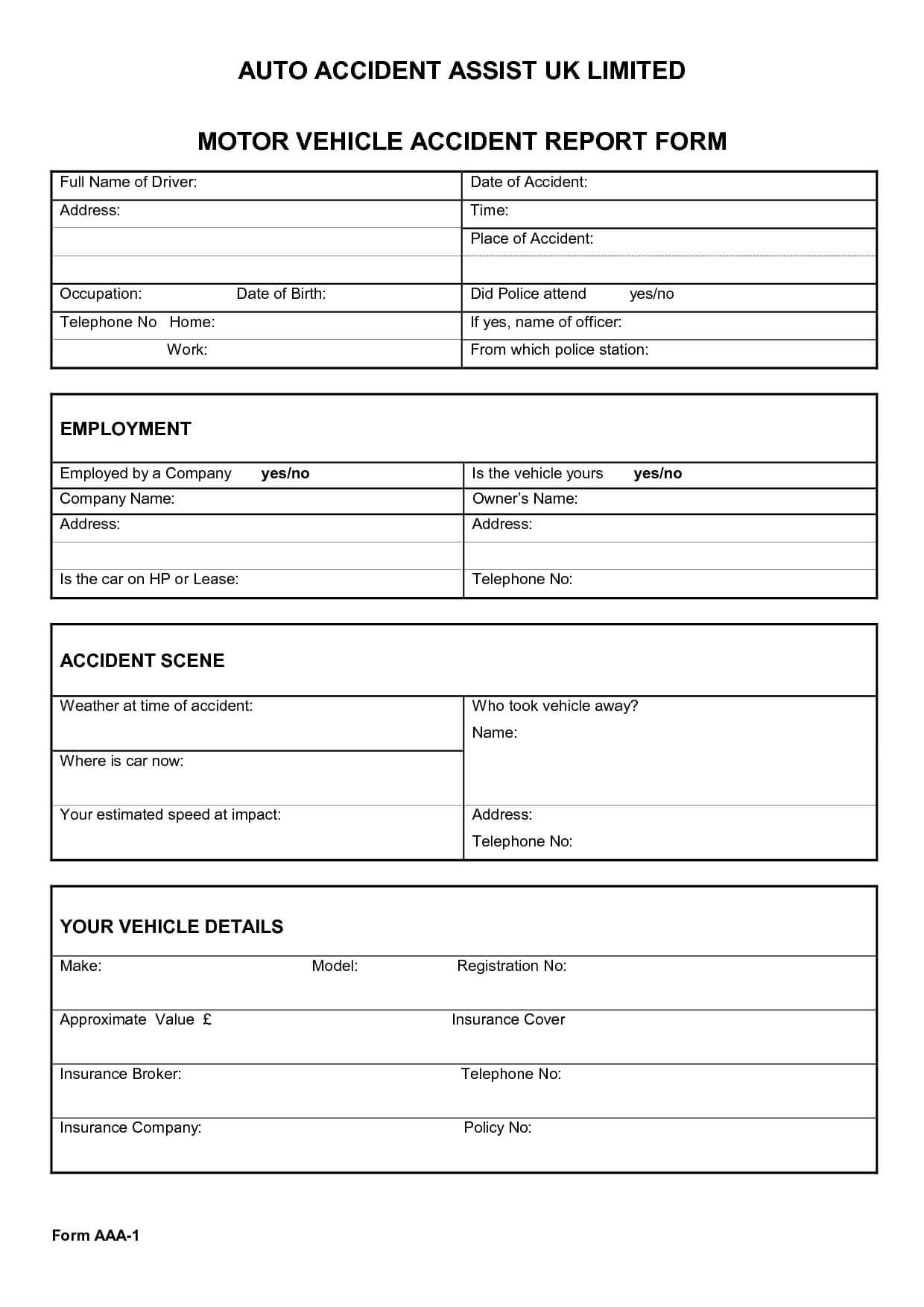 005 Vehicle Accident Report Form Template 290061 Ideas Inside Motor Vehicle Accident Report Form Template