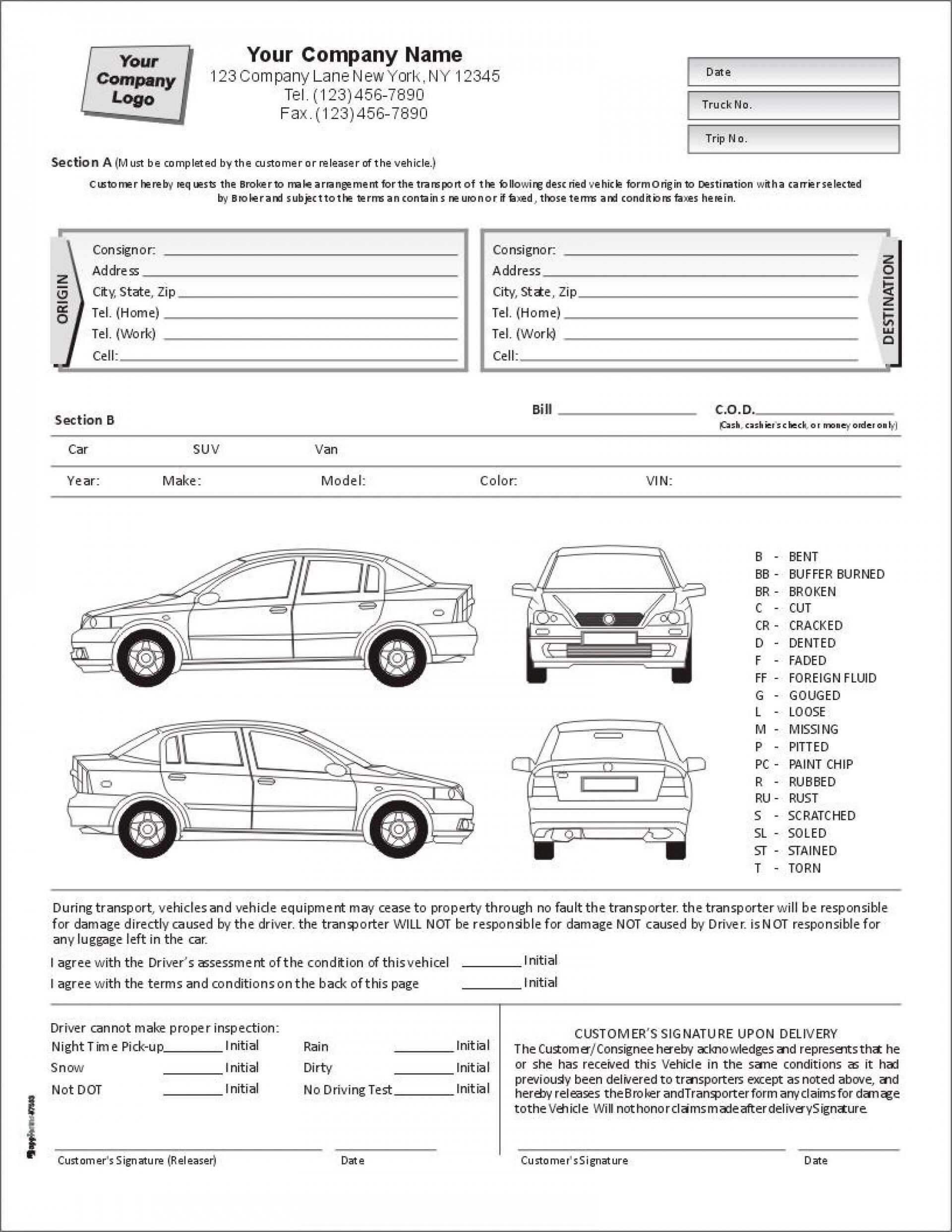 005 Vehicle Condition Report Template Fearsome Ideas Doc Inside Truck Condition Report Template