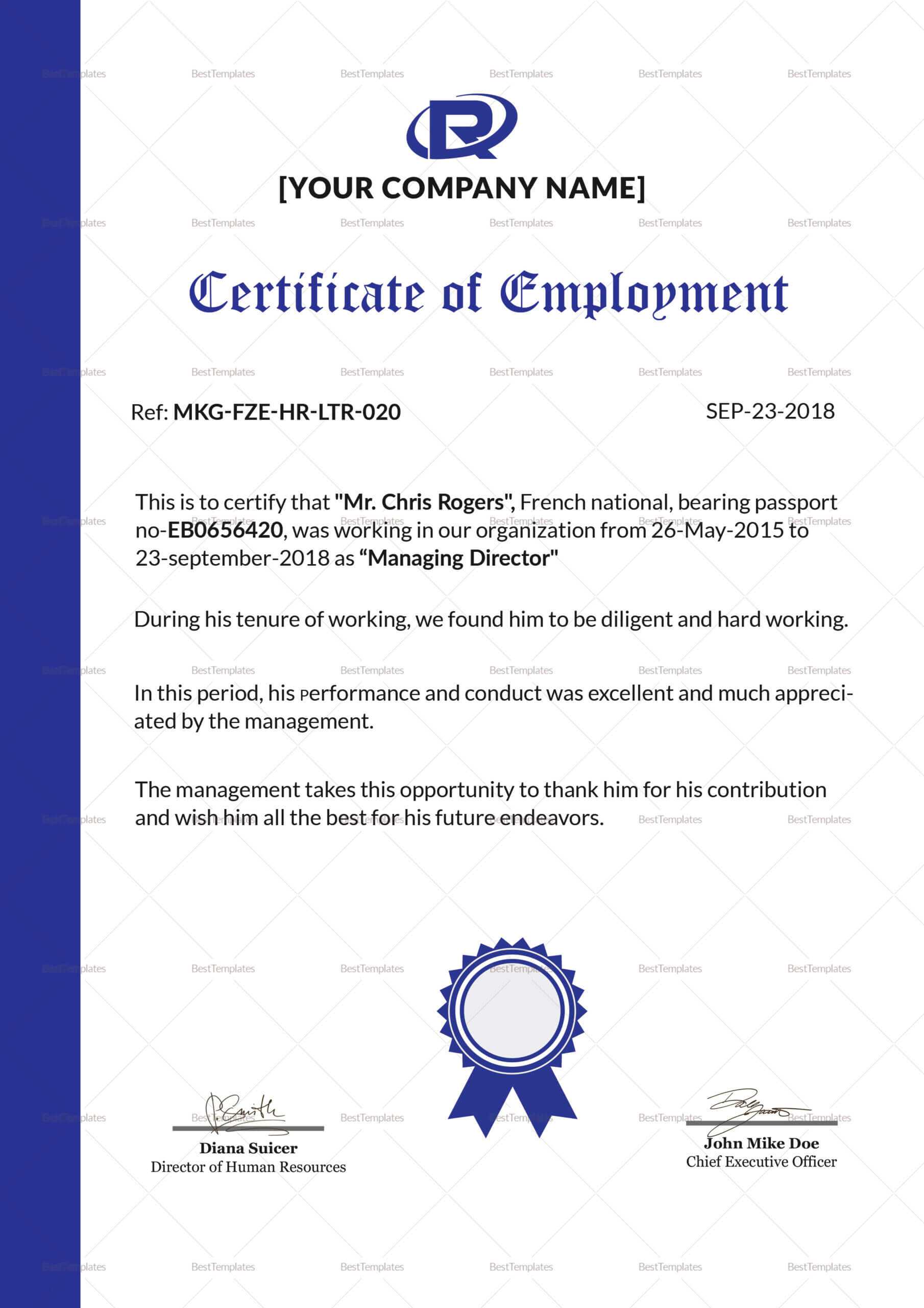 006 Certificate Of Employment Template Sample Impressive Inside Sample Certificate Employment Template