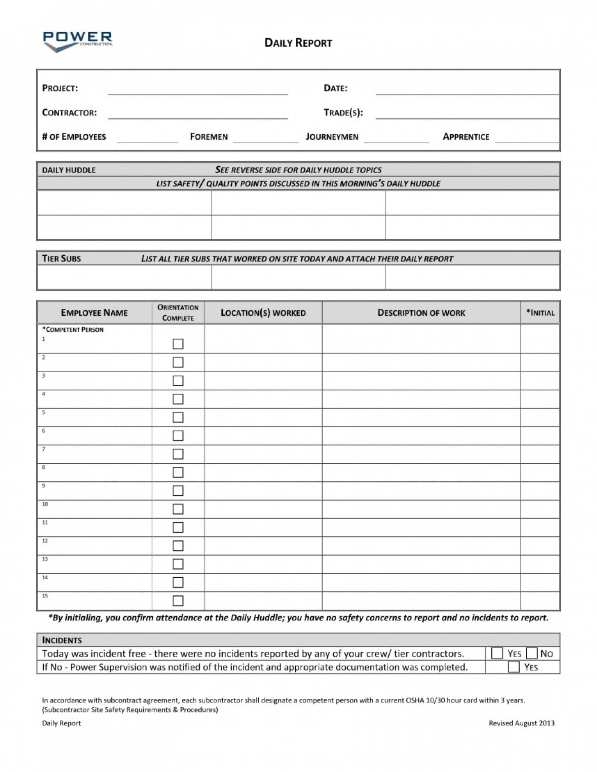 006 Daily Report Format For Construction Project Business With Regard To Employee Daily Report Template