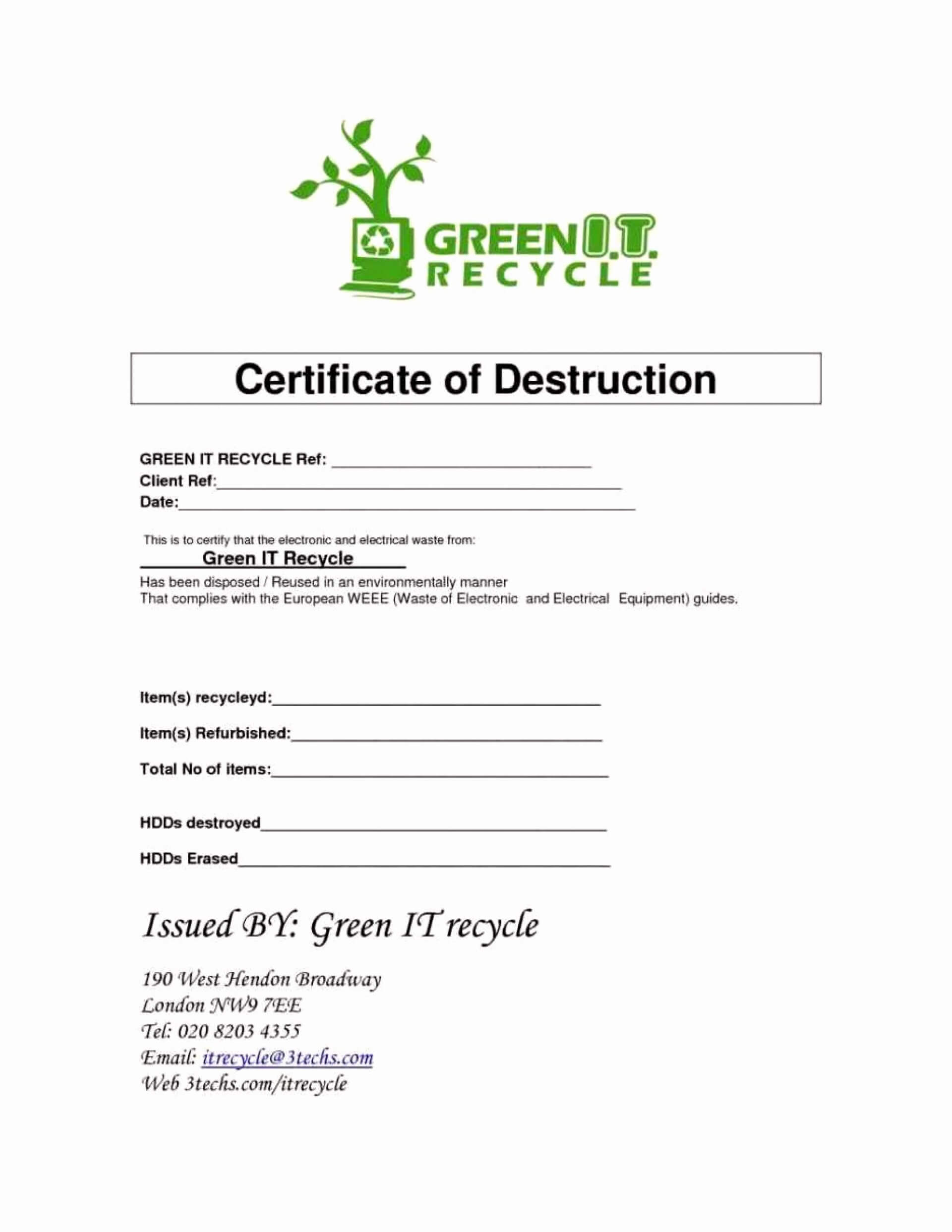 007 Certificate Of Destruction Template 98Ea1391E325 1 For Certificate Of Disposal Template
