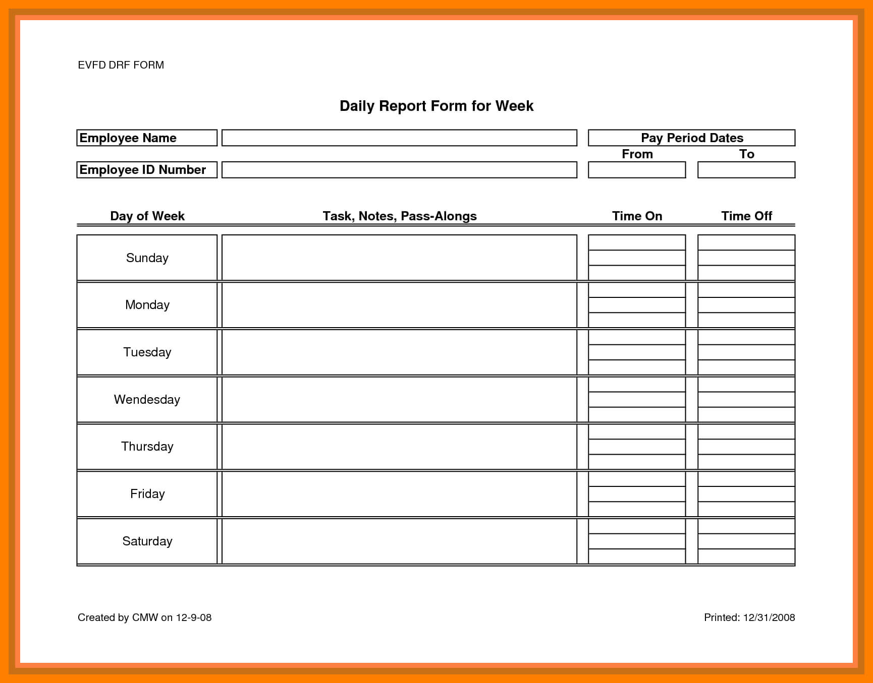 007 Daily Work Report Template Ideas Reports Business Pertaining To Employee Daily Report Template