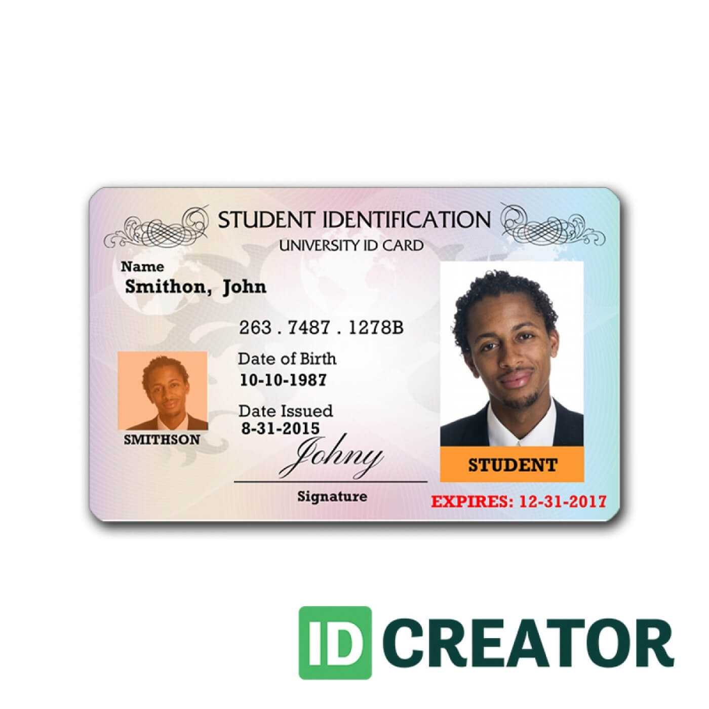 007 University Student Identity Card Psd Id Template Throughout Sample Of Id Card Template