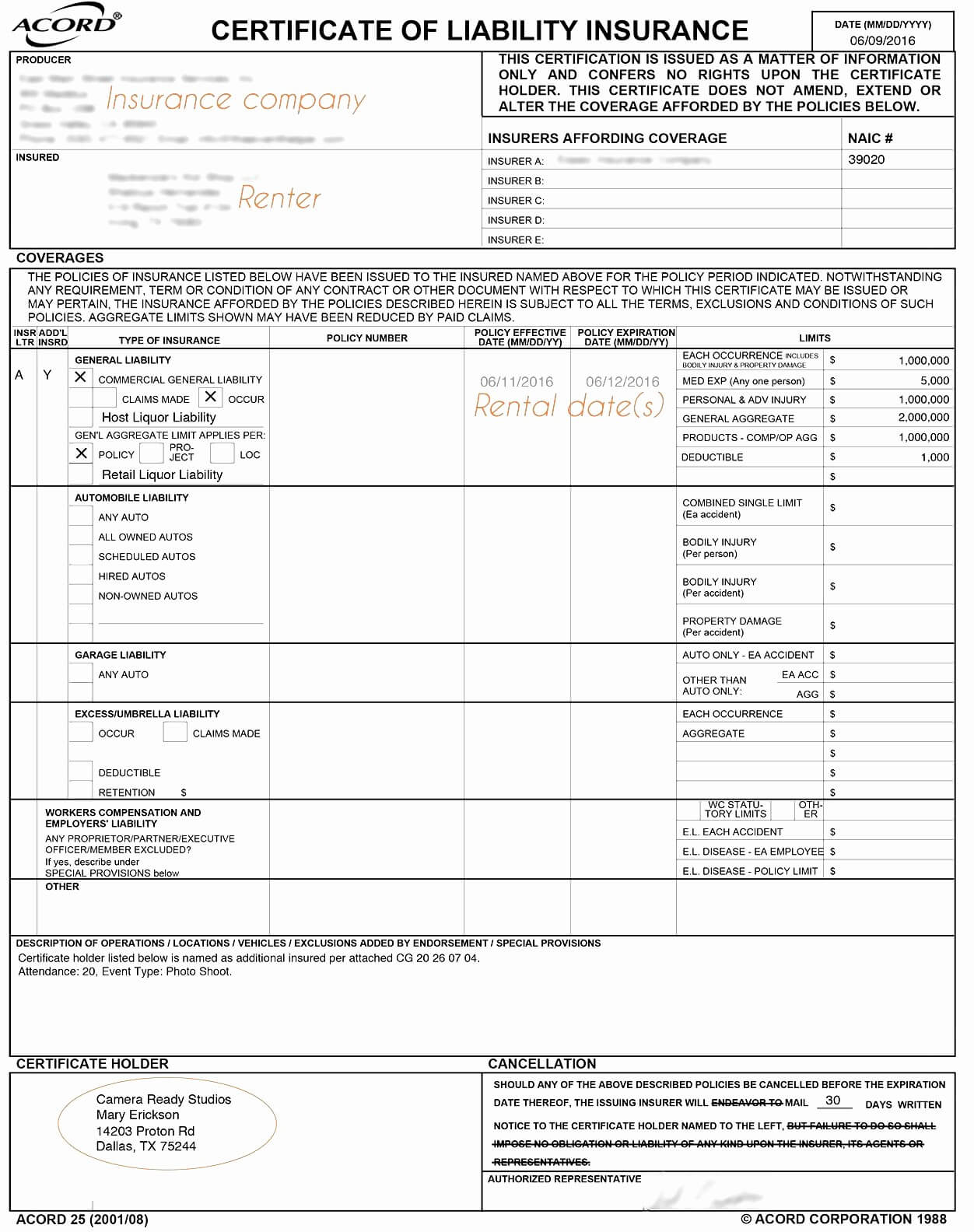 009 20Acord Form Fresh Certificate Liability Insurance Throughout Acord Insurance Certificate Template
