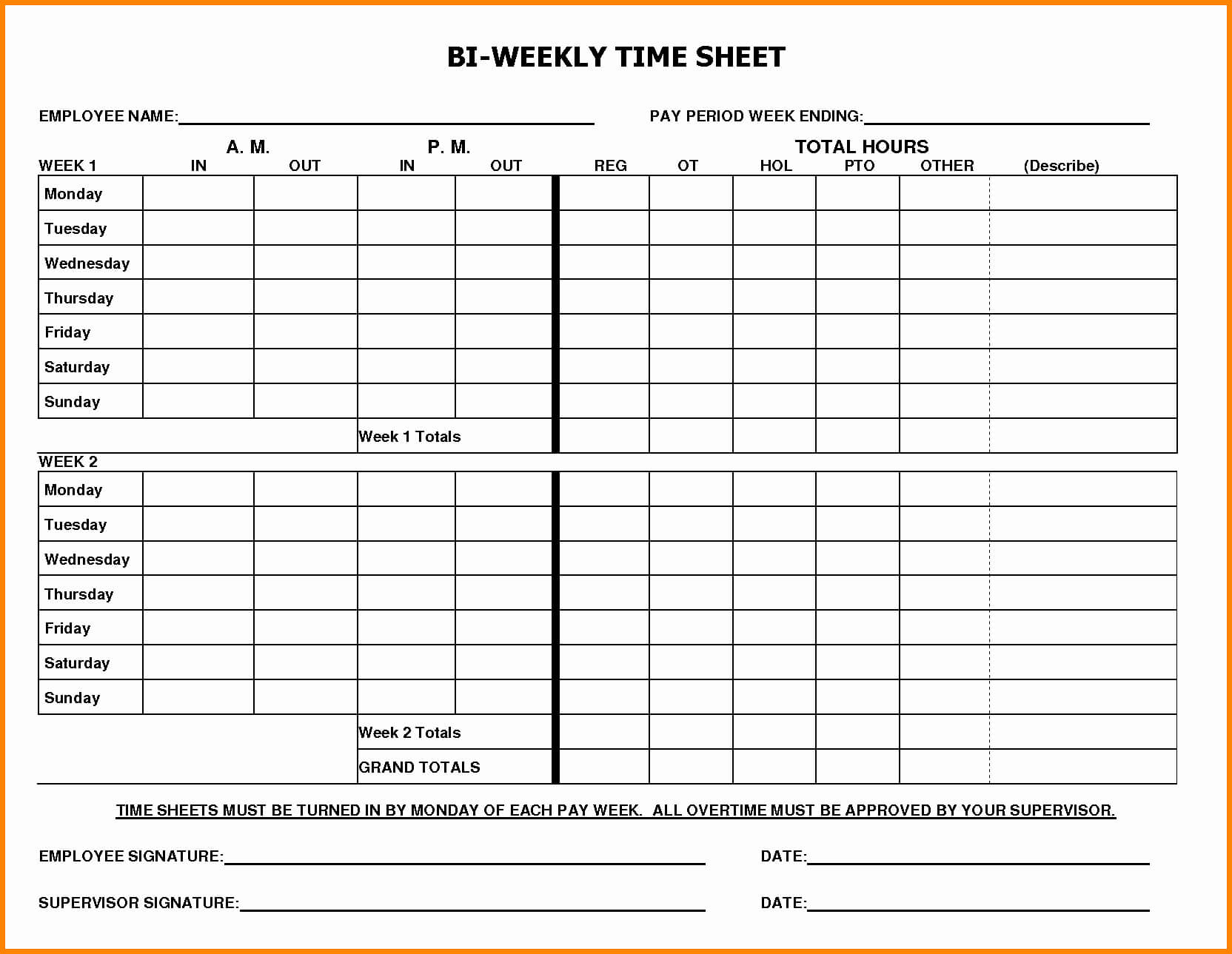 009 Free Printable Bi Weekly Time Sheets Biweekly Pdf Forms Within Weekly Time Card Template Free