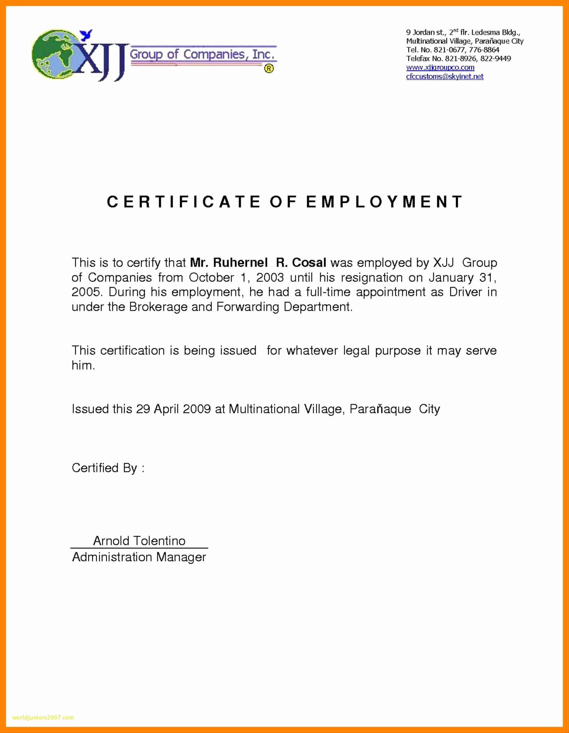 009 Template Ideas Certificate Of Employment Impressive Word Pertaining To Certificate Of Employment Template