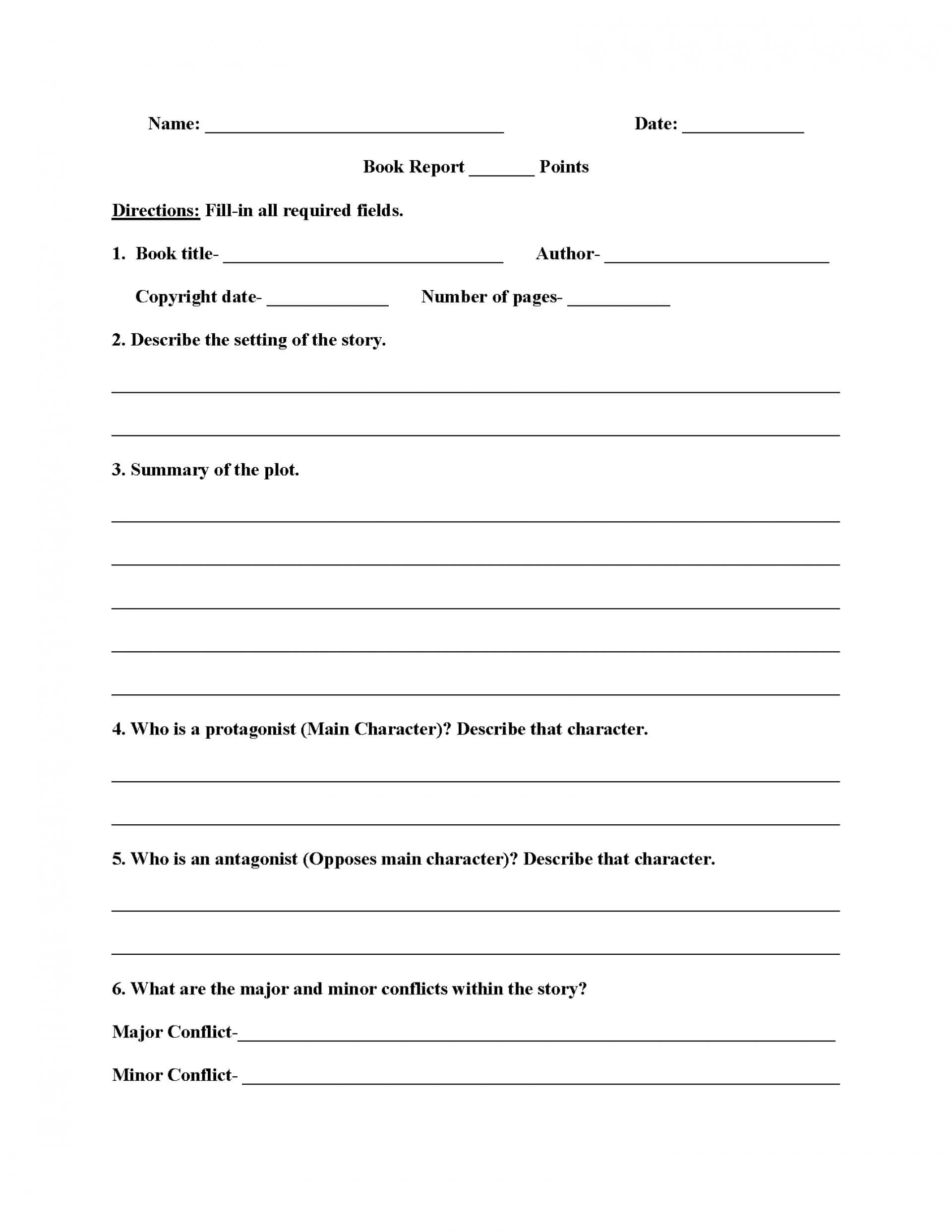 010 6Th Grade Book Report Template Ideas 3Rd Pdf Best Of Pertaining To Story Report Template