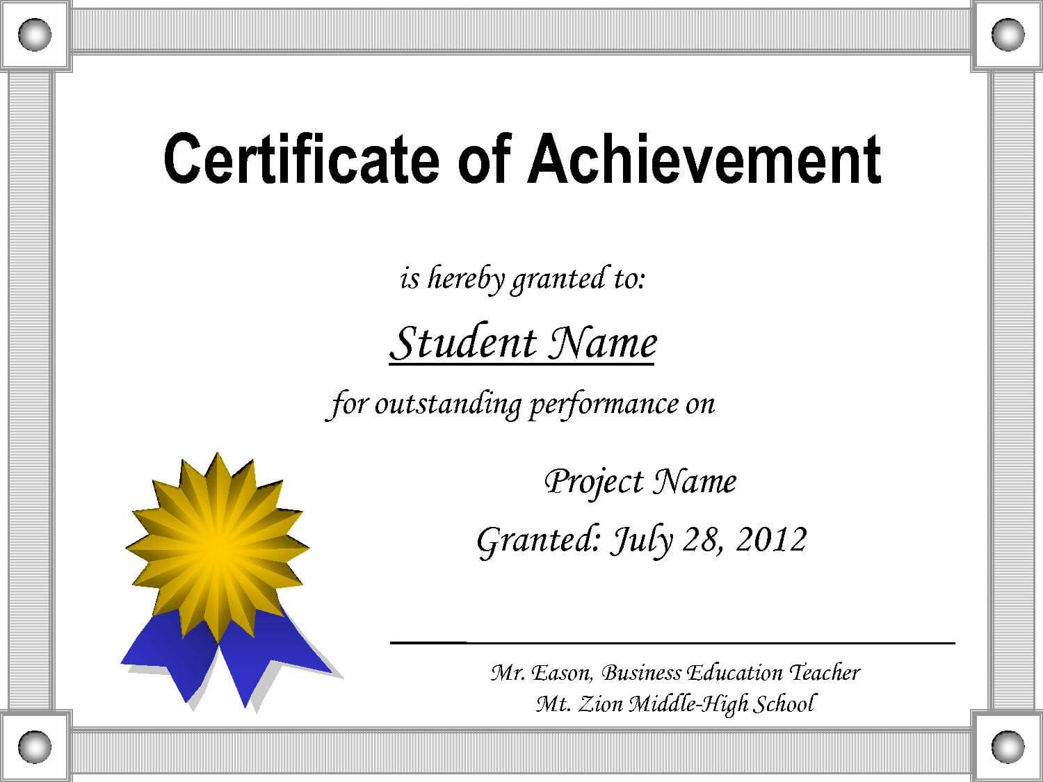 010 Certificate Of Achievement Template Word Doc Inside Certificate Of Accomplishment Template Free