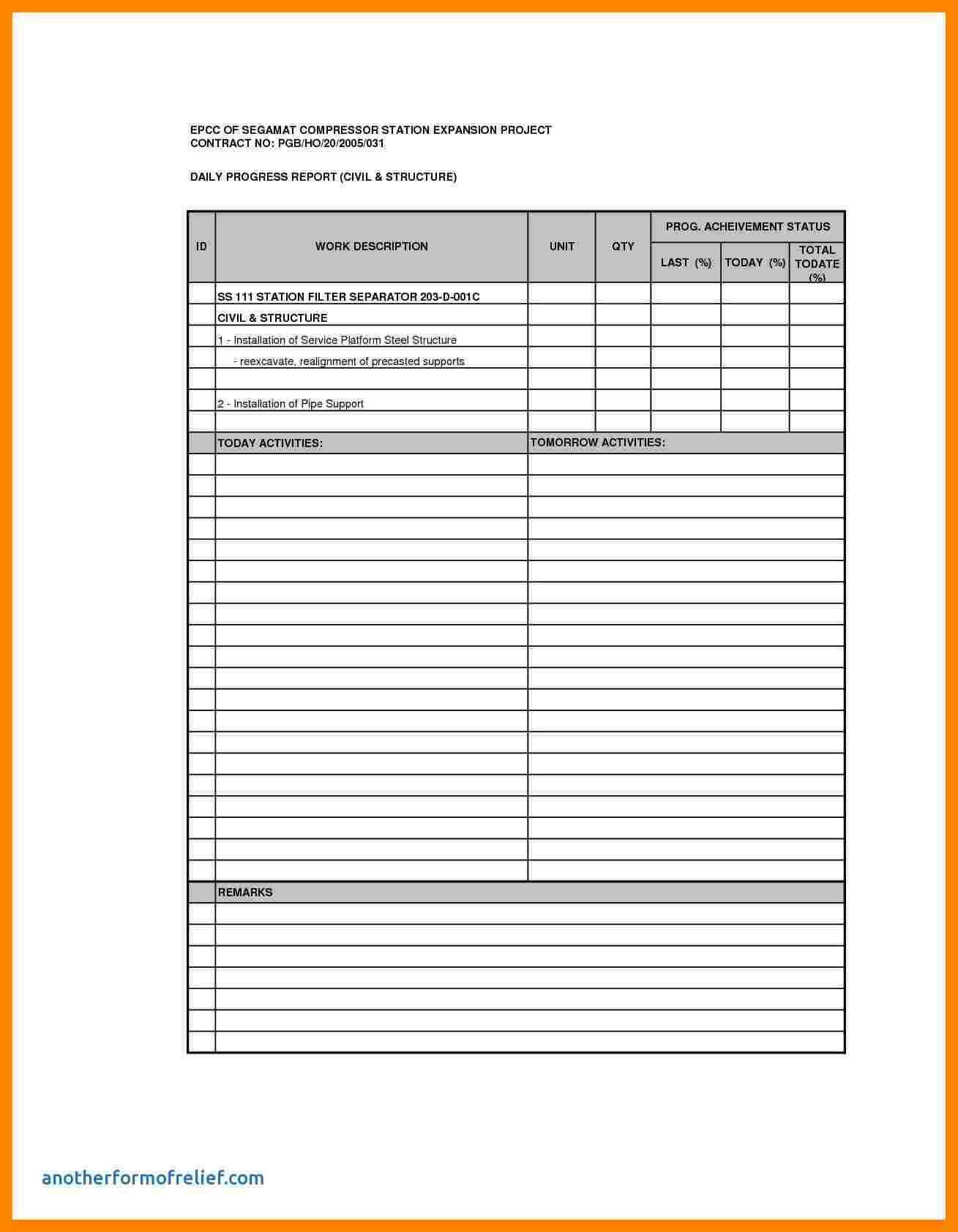 010 Daily Progress Report Format Construction Status Intended For Construction Daily Progress Report Template