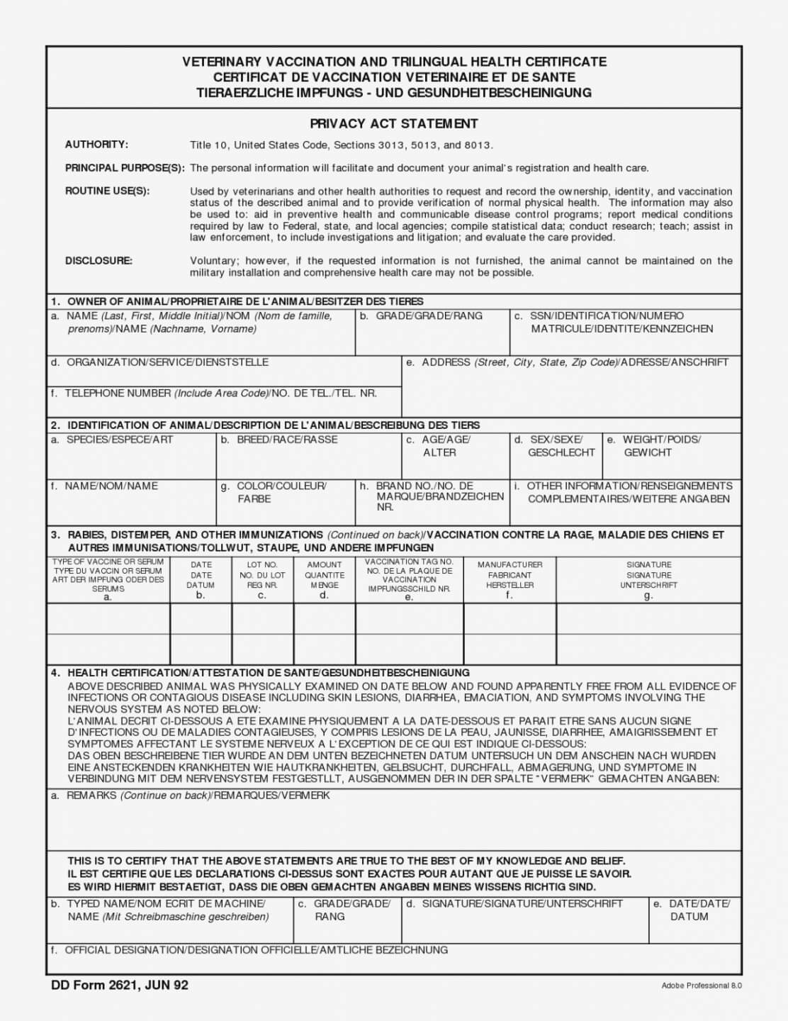 010 Editable Veterinary Health Certificate Template In Veterinary Health Certificate Template