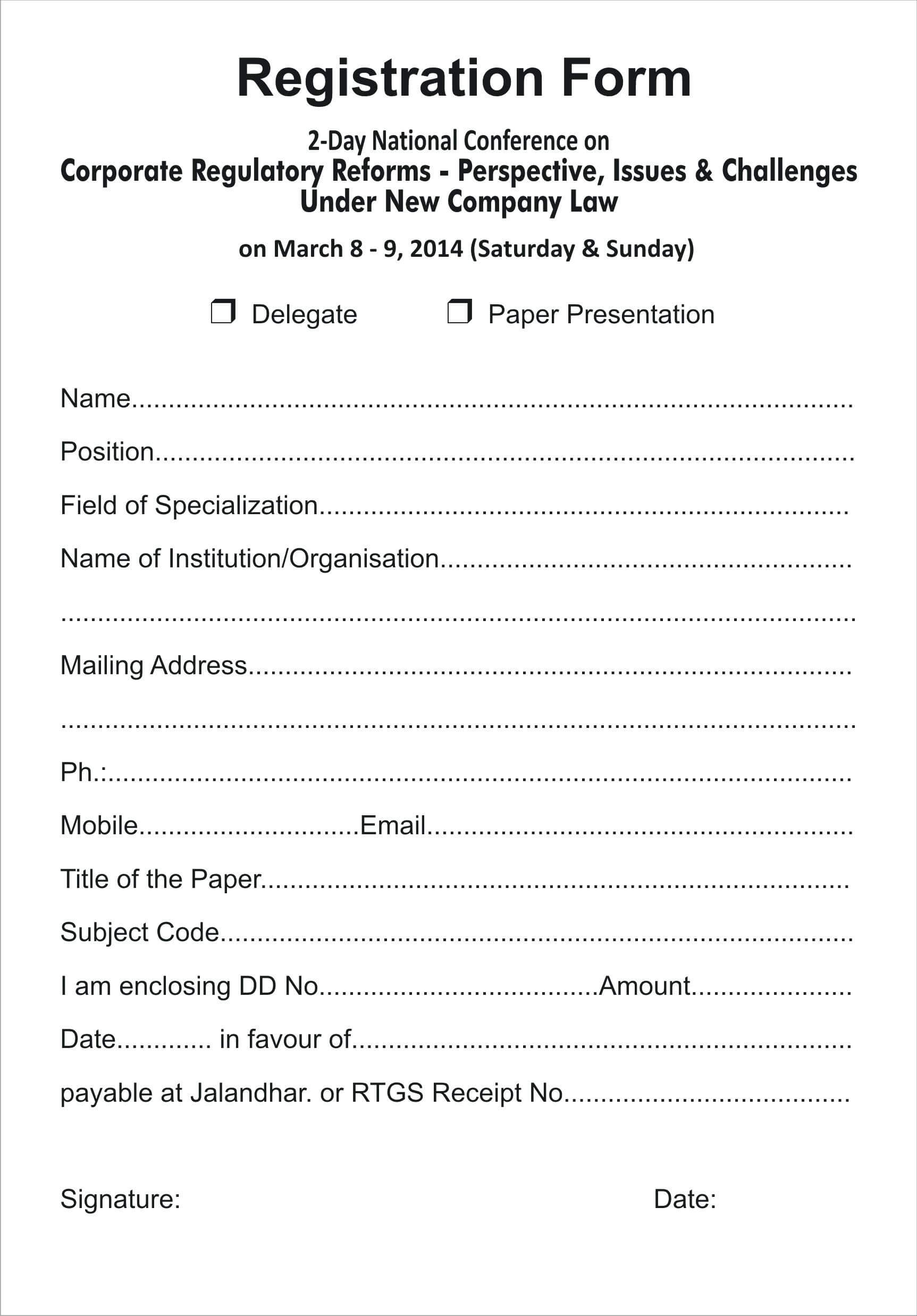 010 Printable Registration Form Templates Word Excel Samples Throughout Enquiry Form Template Word