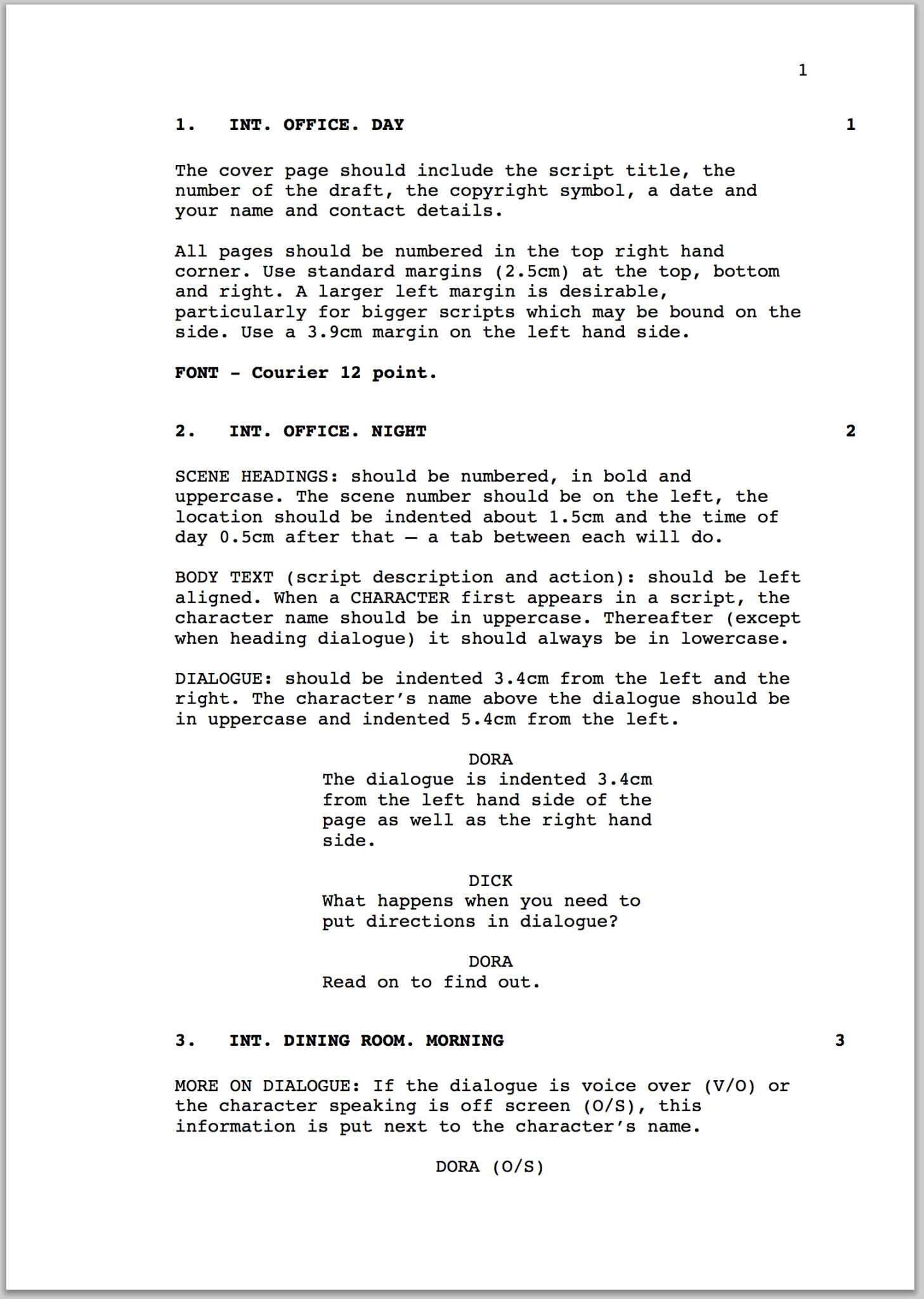 screenplay format length of slugline