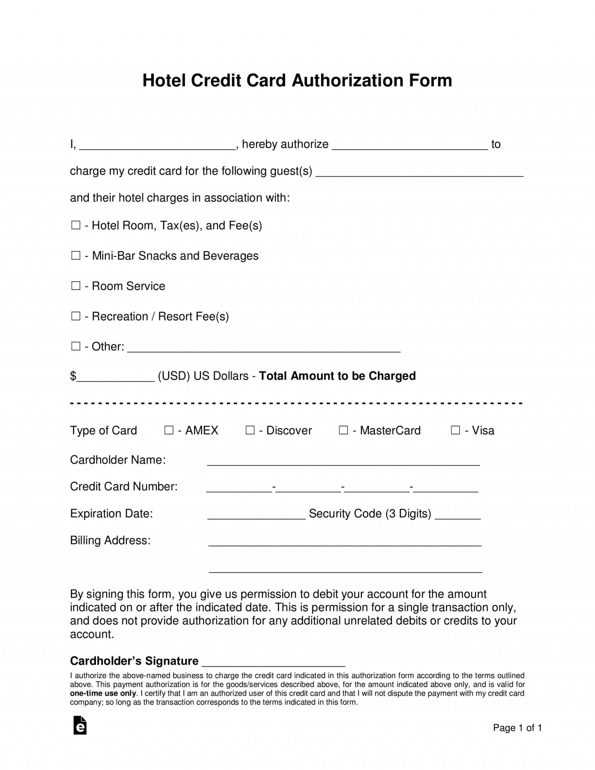 013 Credit Card Authorization Form Template Doc Hotel Inside Hotel Credit Card Authorization Form Template