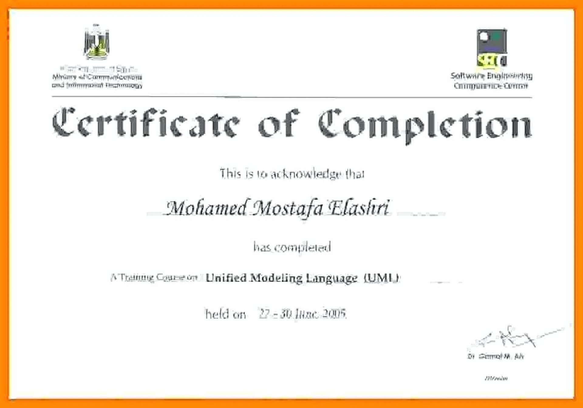 014 Certificate Of Completion Template Free Download Course With Regard To Template For Training Certificate
