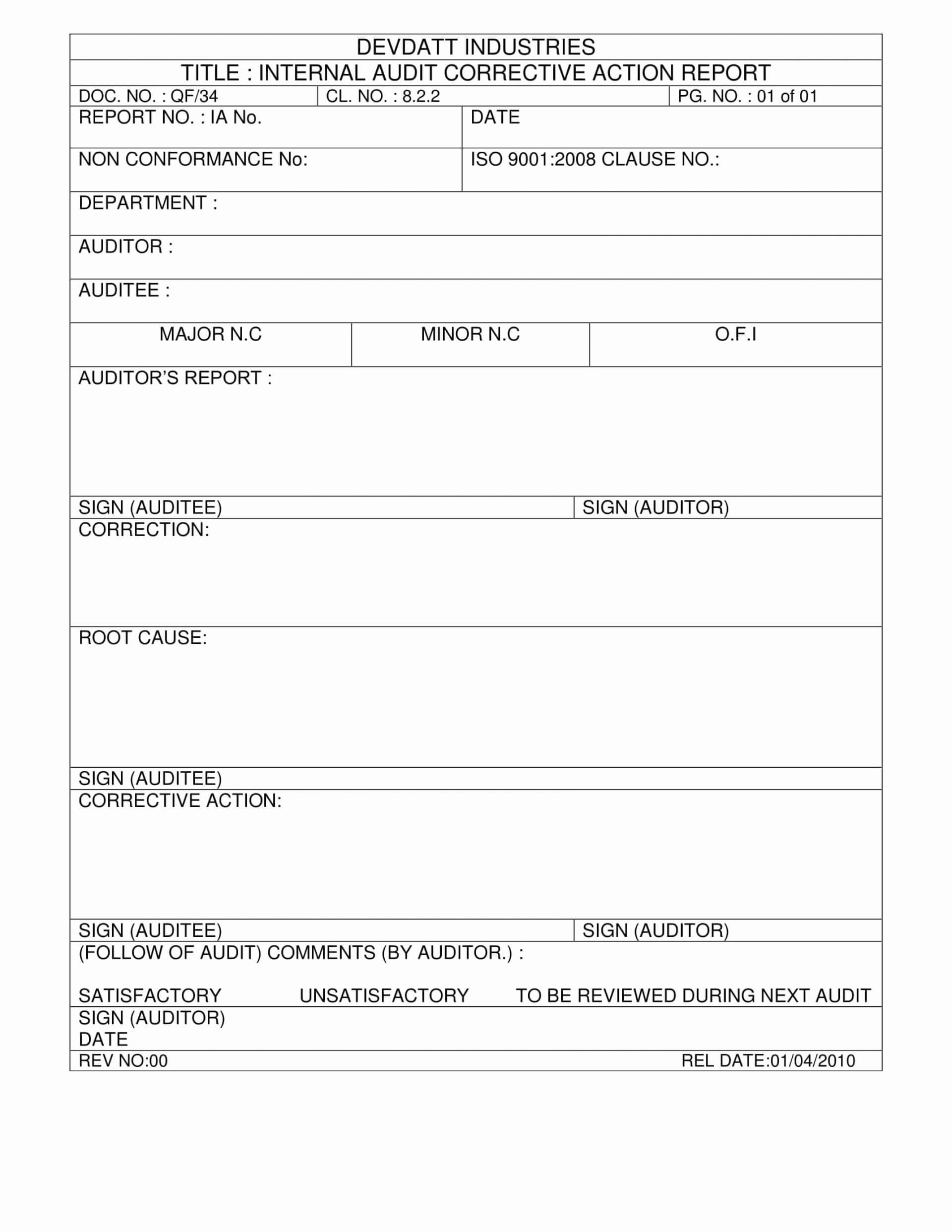 014 Corrective Action Form Template Word Ideas New Non Inside Non Conformance Report Form Template