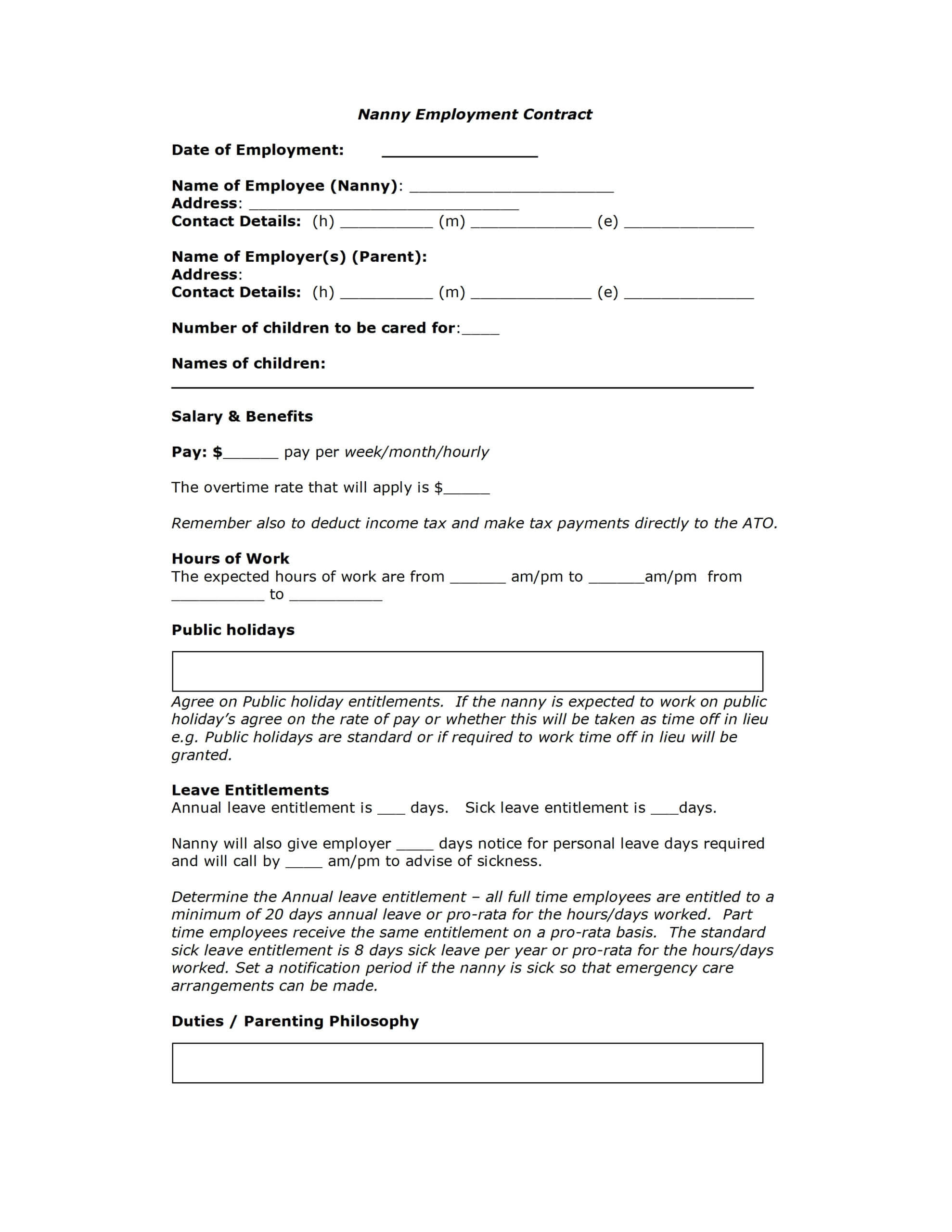014 Nanny Employment Contract Template Ideas Microsoft Pertaining To Nanny Contract Template Word