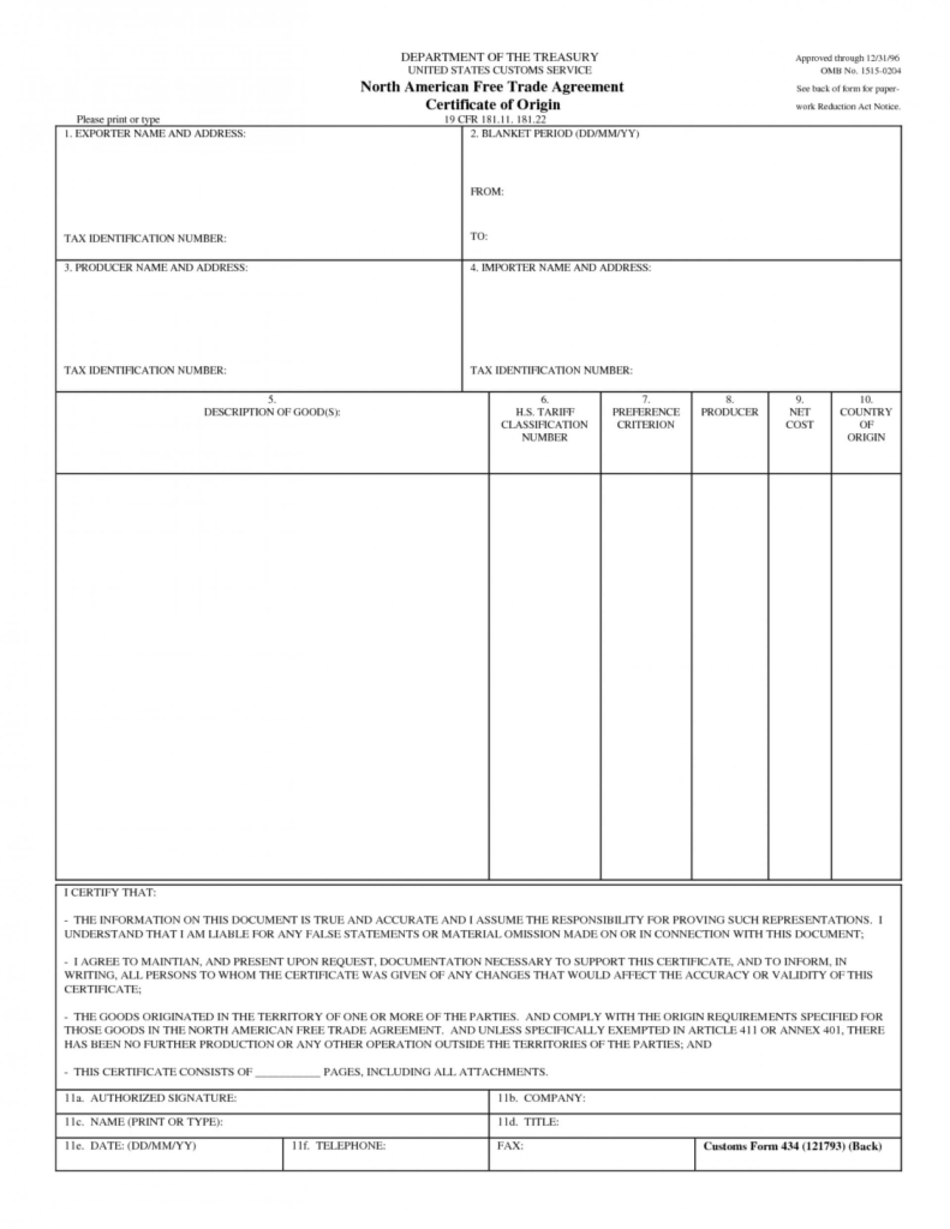016 Certificate Of Origin Template Excel Ideas Awesome Nafta Pertaining To Certificate Of Origin Template Word