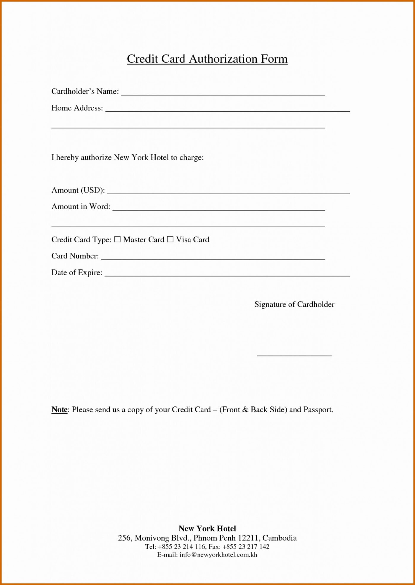016 Credit Card Authorization Form Template Free Printable Regarding Credit Card Authorization Form Template Word