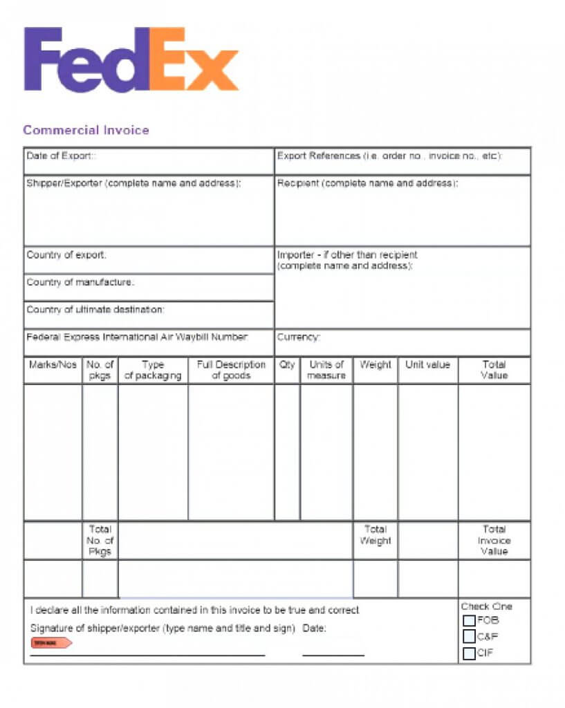017 Commercial Invoice Template Excel Ideas Invoicemplate Inside Fedex Brochure Template