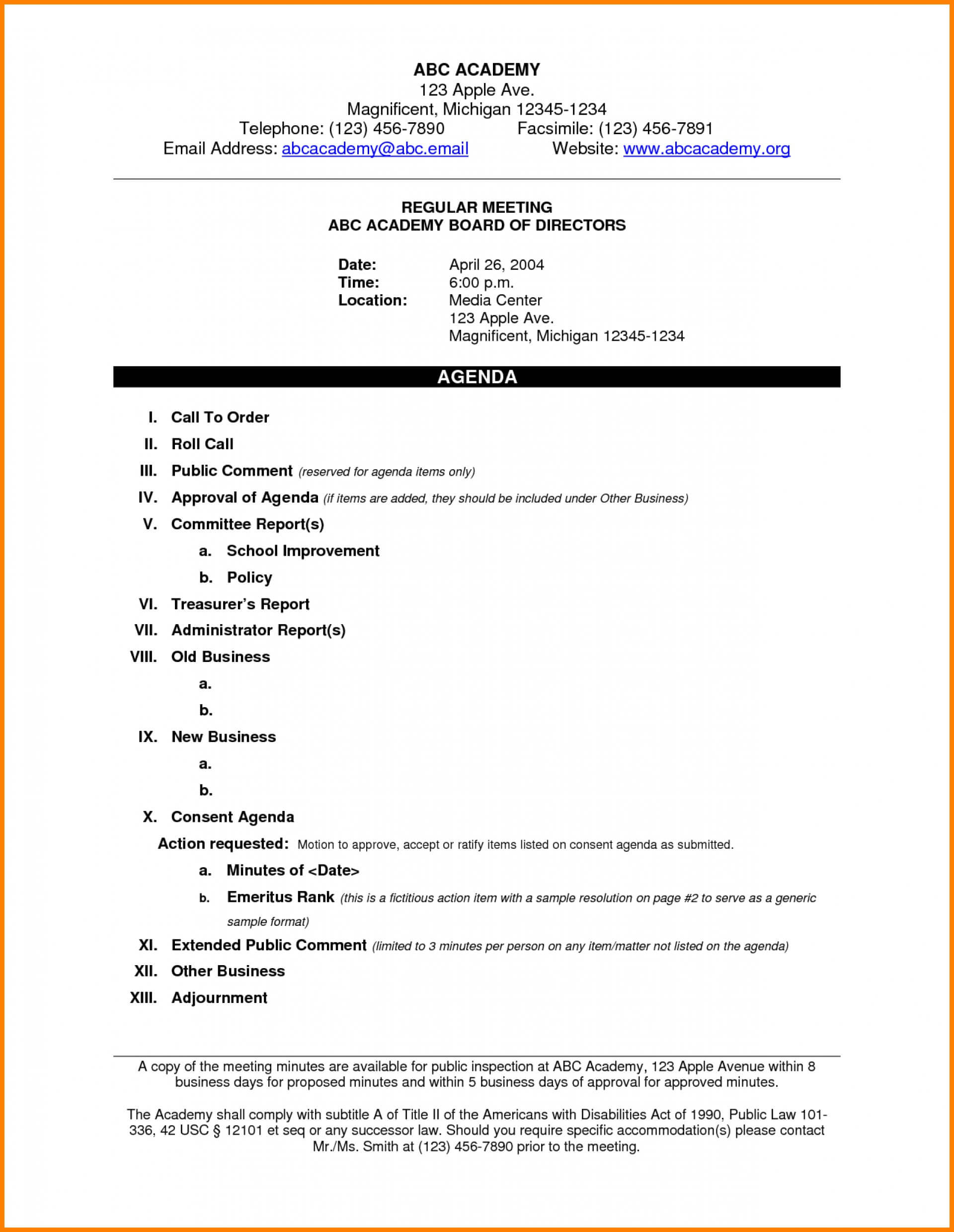 017 Formal Business Meeting Agenda Template Stunning Board With Regard To Agenda Template Word 2010