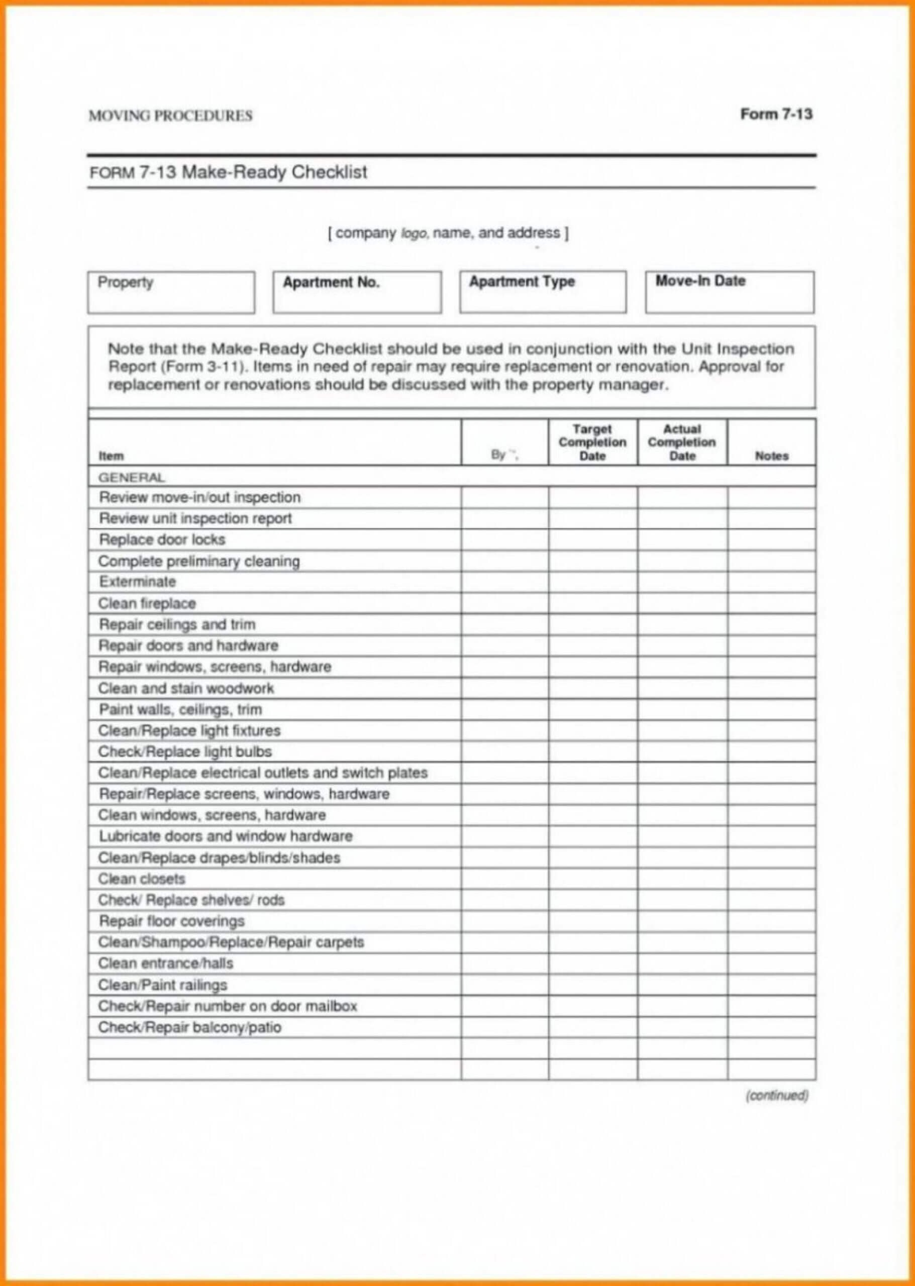 018 Property Management Maintenance Checklist Template Ideas In Property Management Inspection Report Template