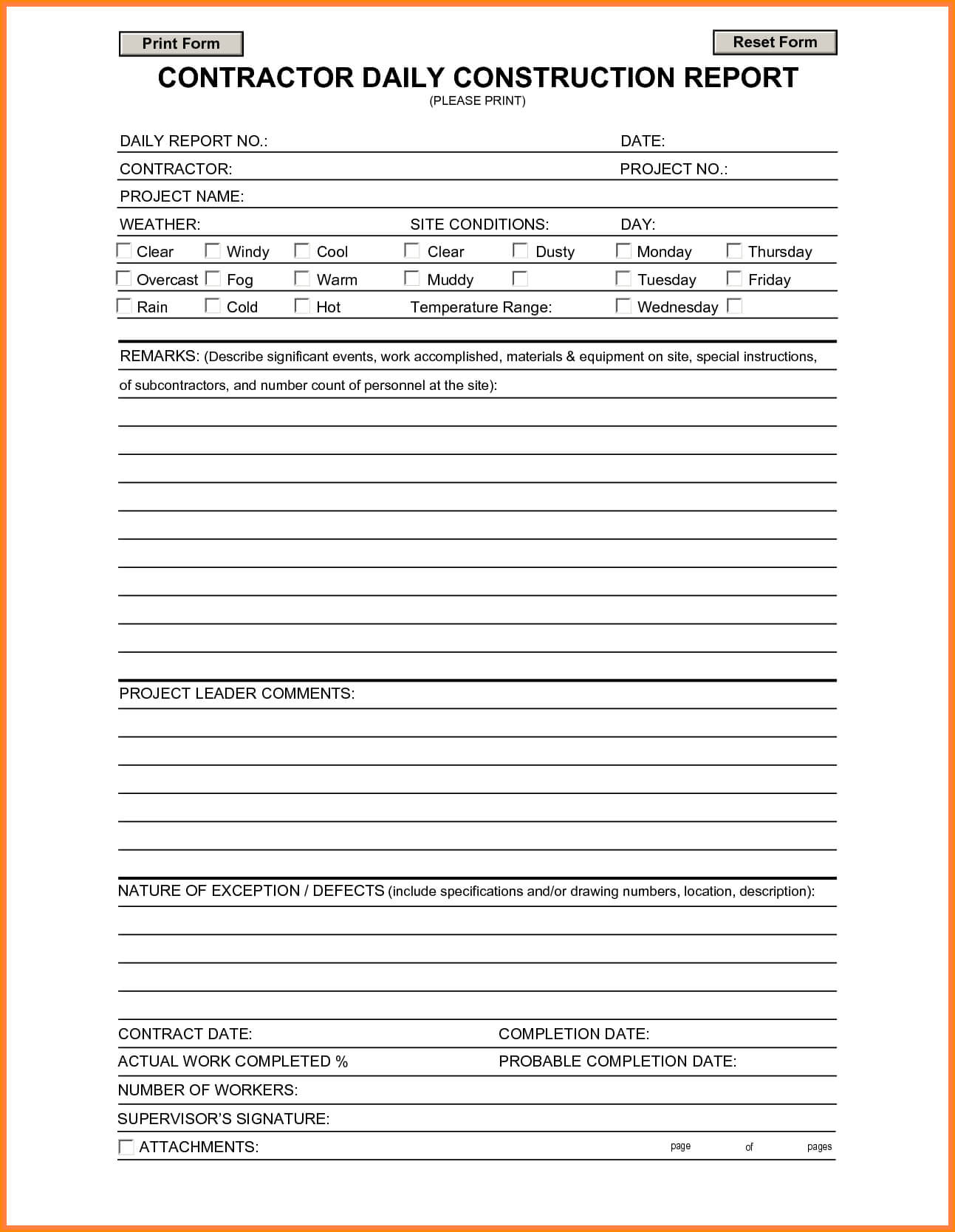 018 Template Ideas Construction Daily Report Format Excel With Regard To Building Defect Report Template