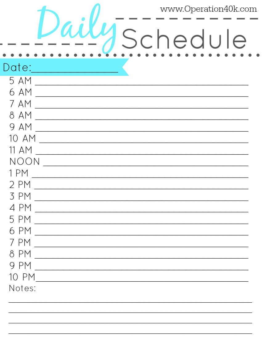 018 Template Ideas Printable Daily Schedule Fantastic With Regard To Printable Blank Daily Schedule Template