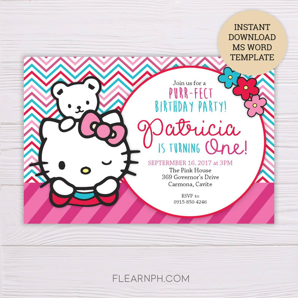 020 Birthday Party Invitation Ms Word Template Ideas Hello With Hello Kitty Birthday Card Template Free