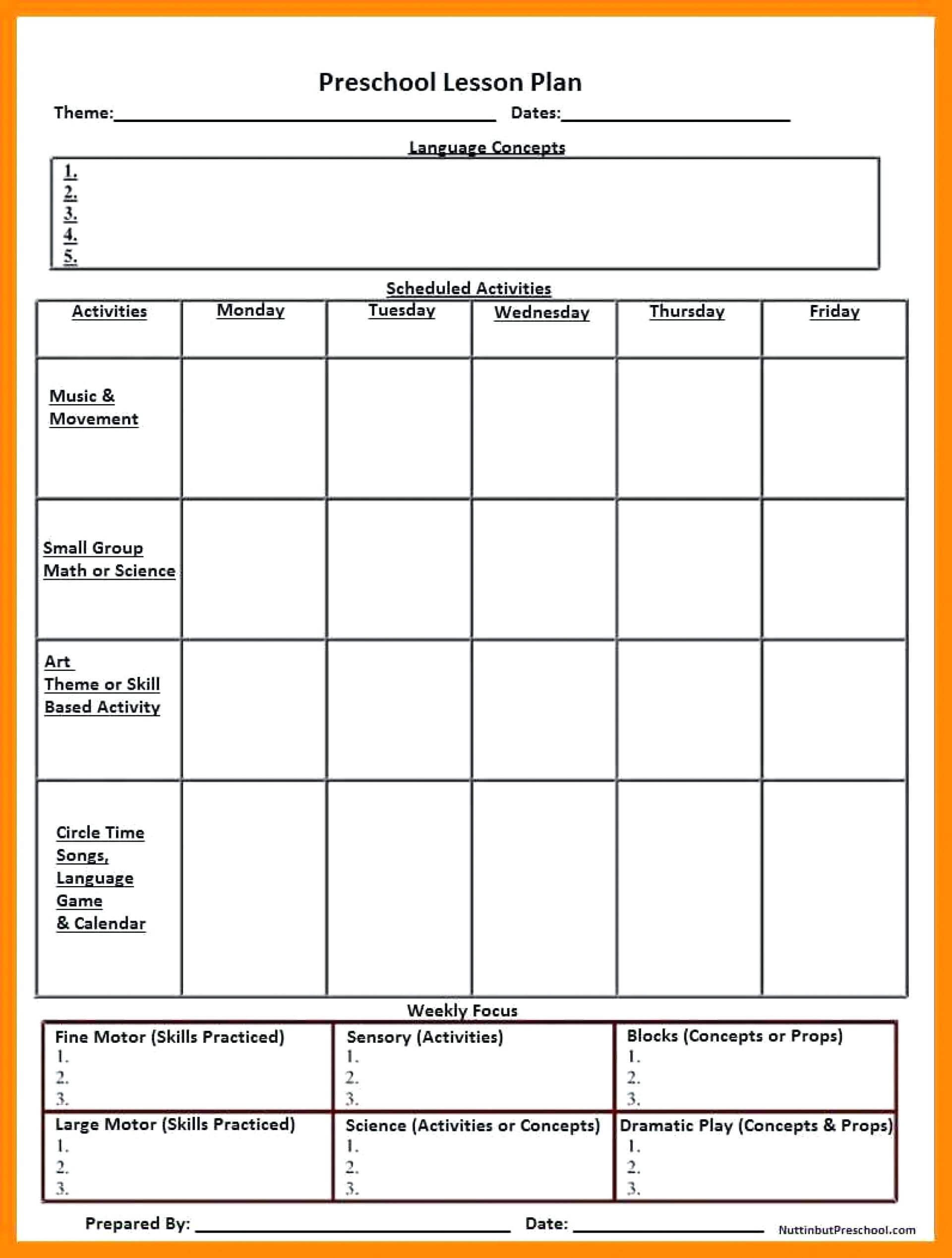 020 Lesson Plans Template For Preschool Free Printable Inside Blank Preschool Lesson Plan Template