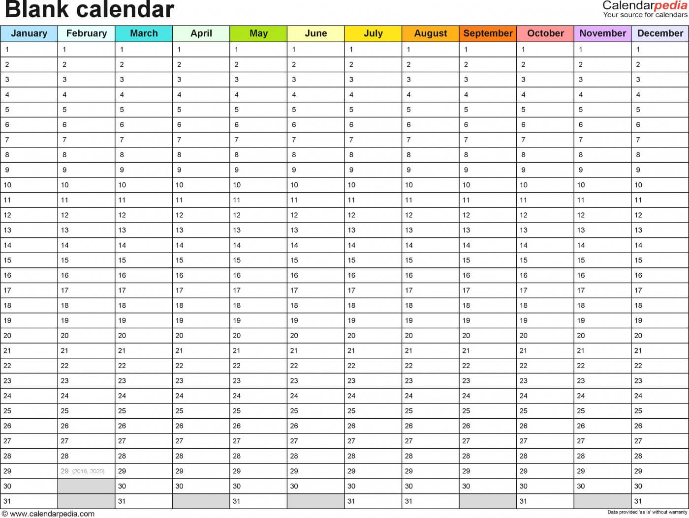 020 Monthly Le Format Blank Calendar Free Printable Within Blank Revision Timetable Template