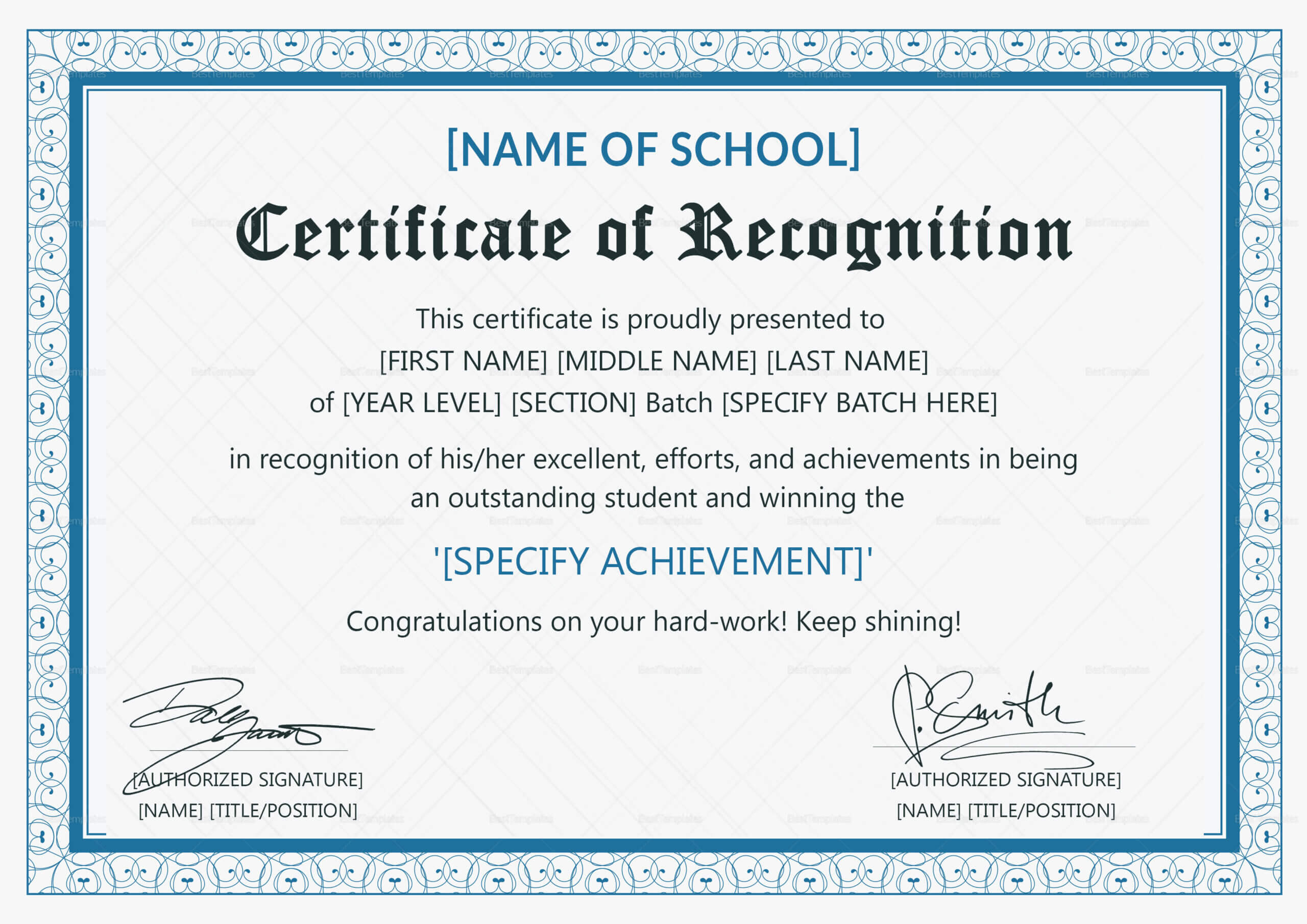 020 Template Ideas Captivating Certificate Of Stunning Intended For Sample Certificate Of Recognition Template