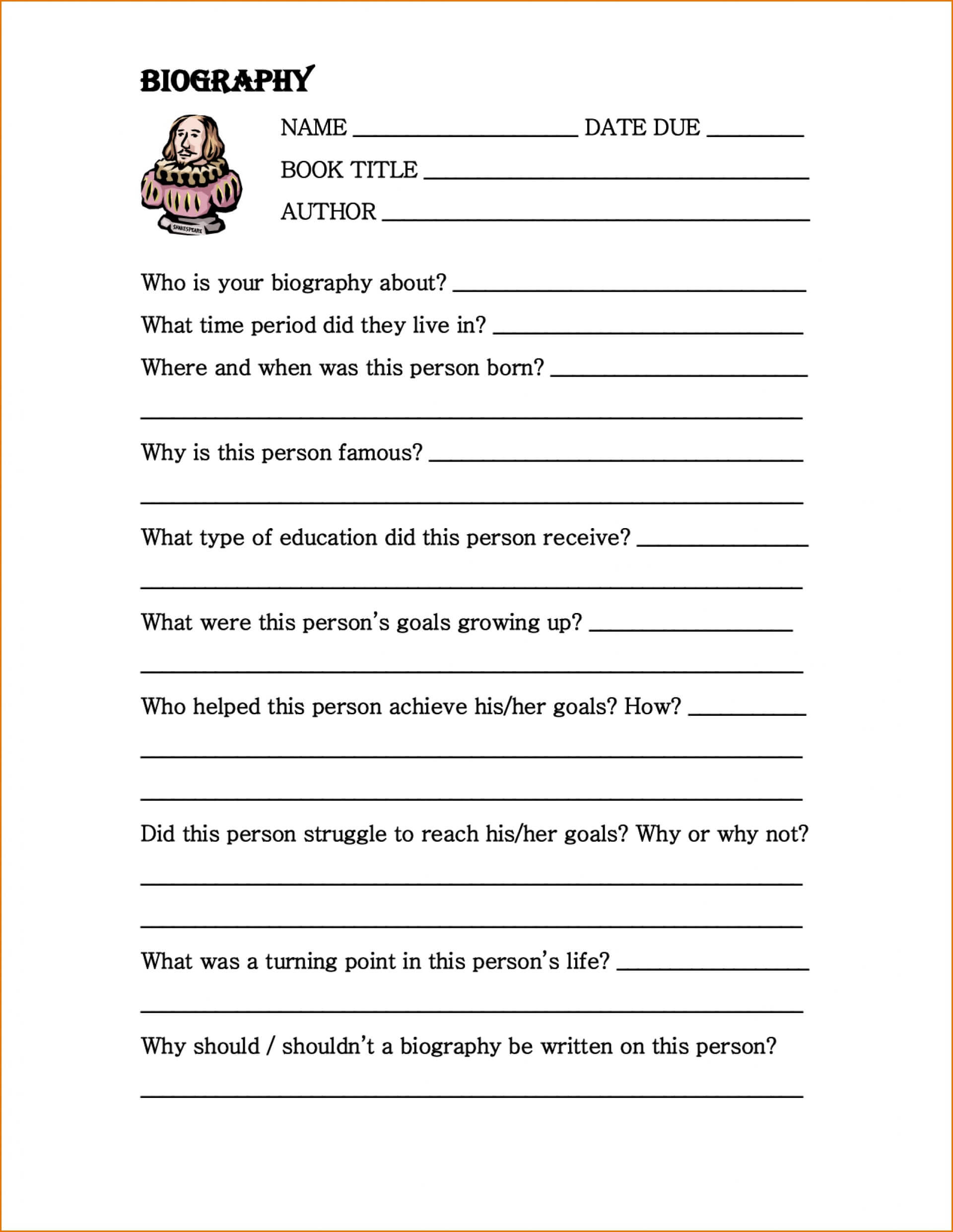 021 Biography Book Report Template Story Guide Worksheet Inside Book Report Template High School