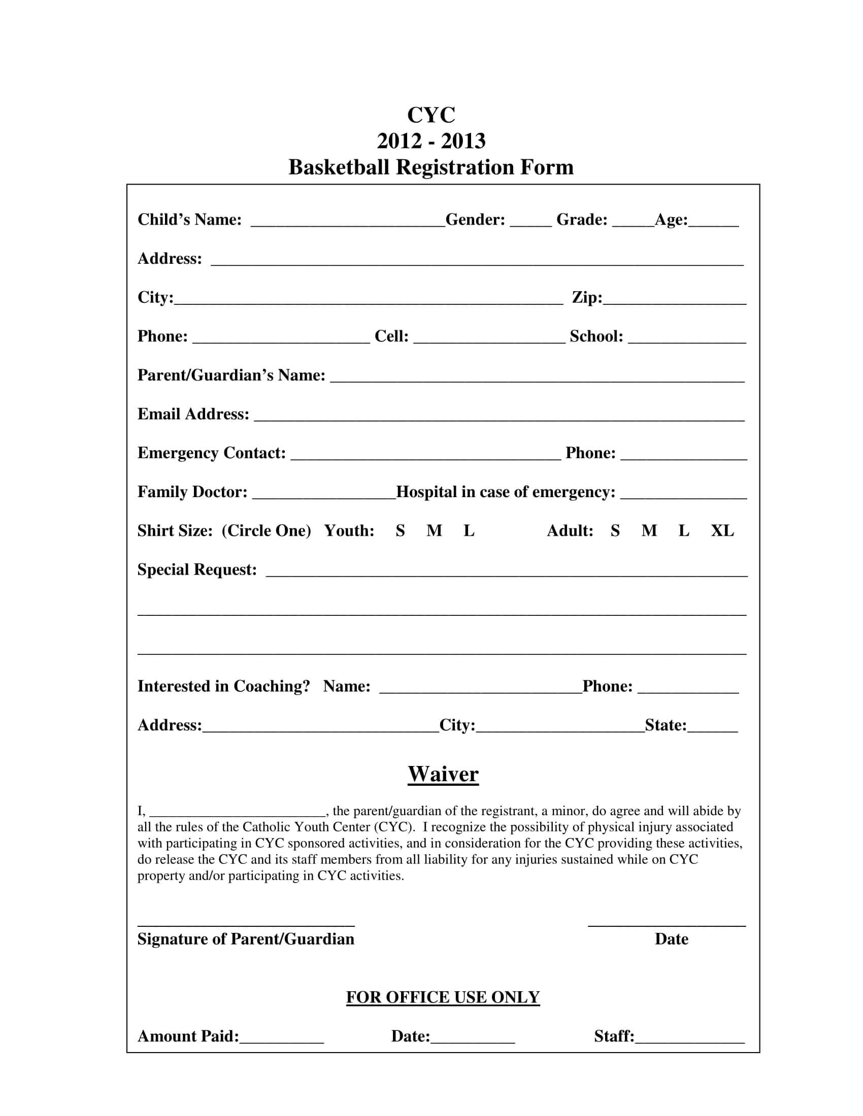 022 Free Printable Camp Registration Form Templates Template Inside Basketball Camp Certificate Template