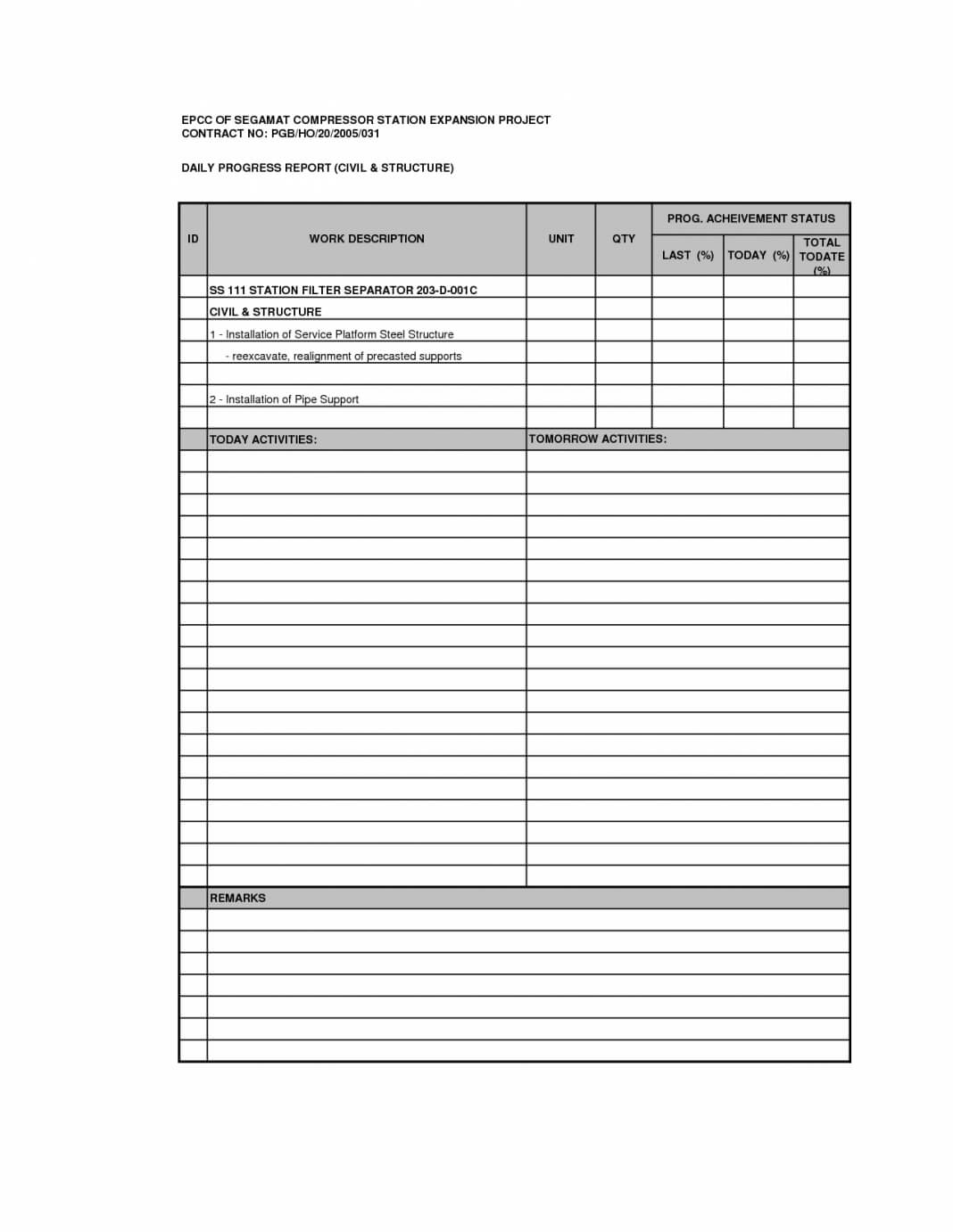 022 Template Ideas Daily Work Report Word 20Best Photos Of For Job Progress Report Template