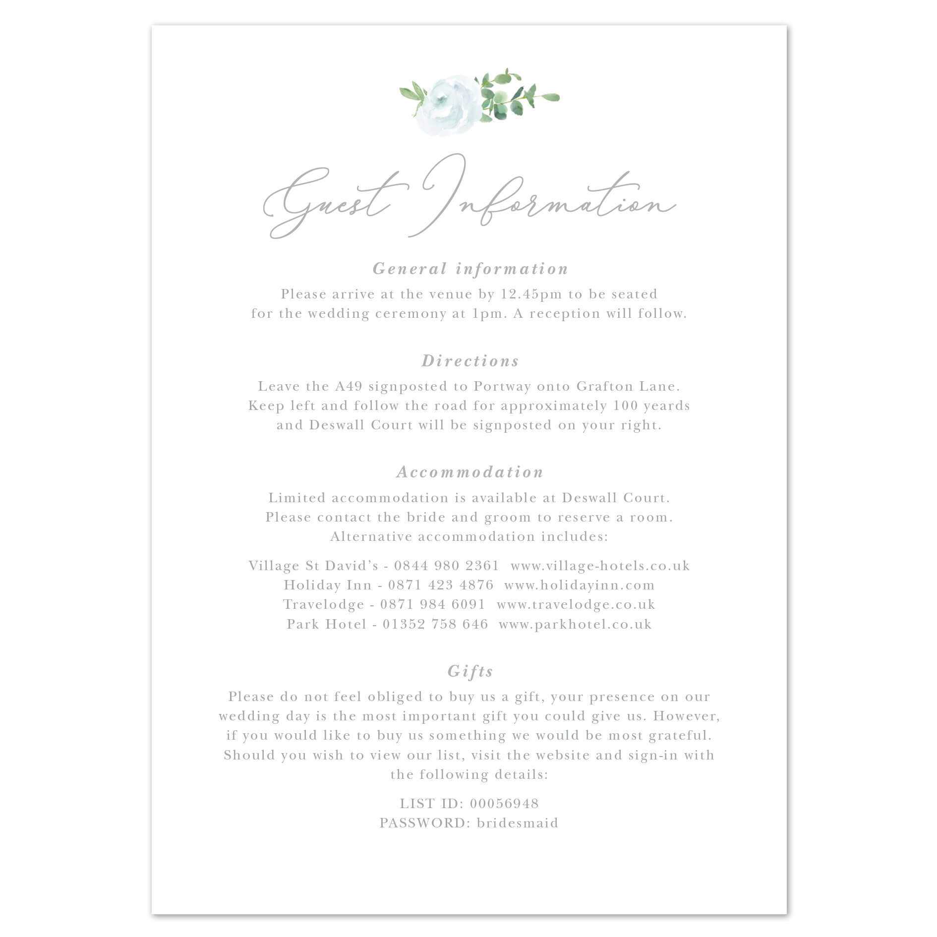 022 Wedding Registry Card Template Ideas Information Cards Within Wedding Hotel Information Card Template