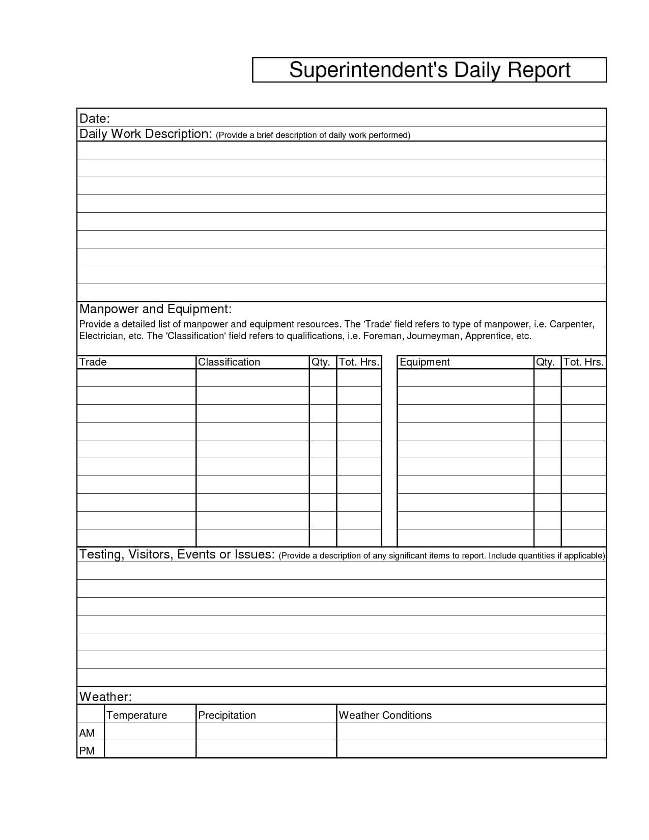 023 Template Ideas Business Printable Blank Superintendents With Regard To Superintendent Daily Report Template
