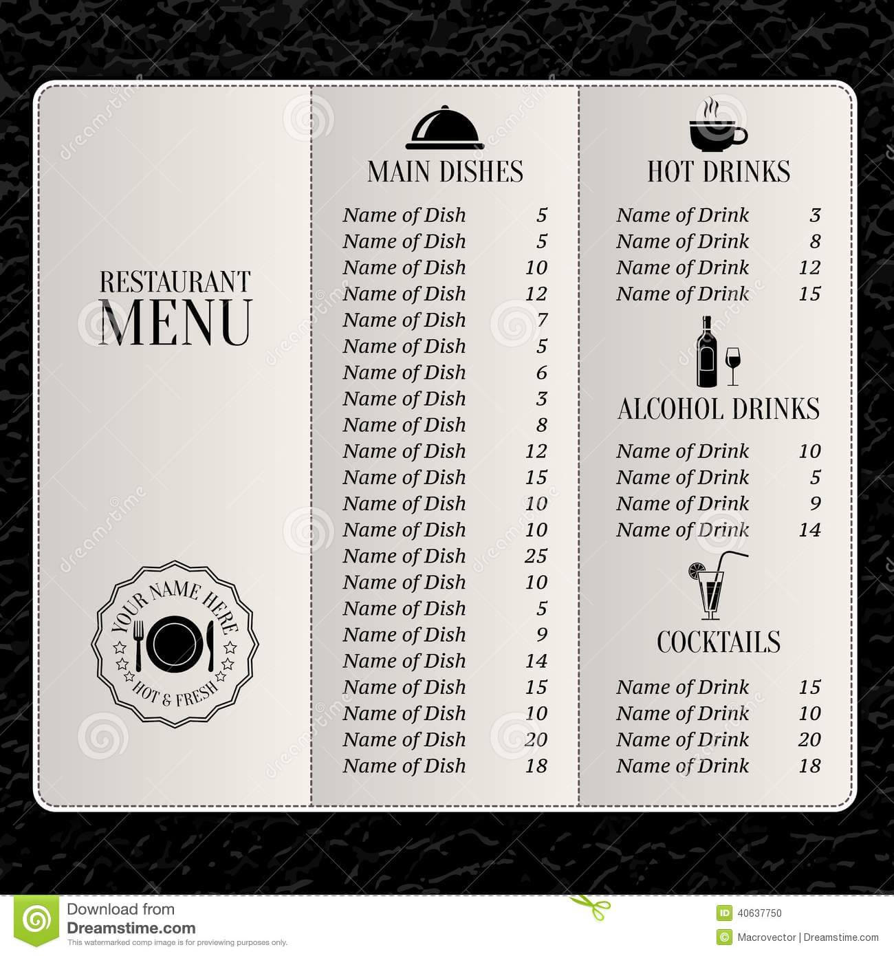 024 Restaurant Menu Template List Main Dishes Drinks Throughout Cocktail Menu Template Word Free