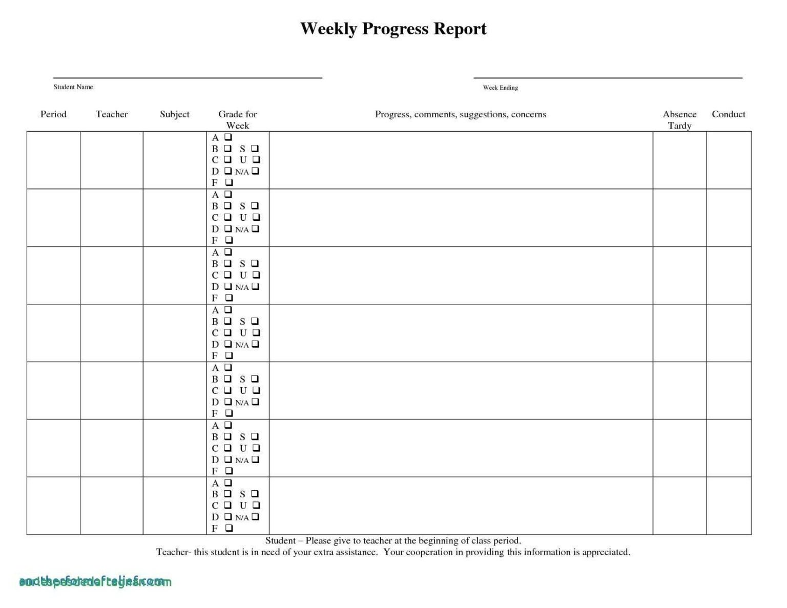 Summer School Progress Report Template
