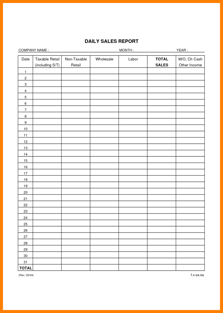 Daily Sales Report Template Excel Free Professional Template