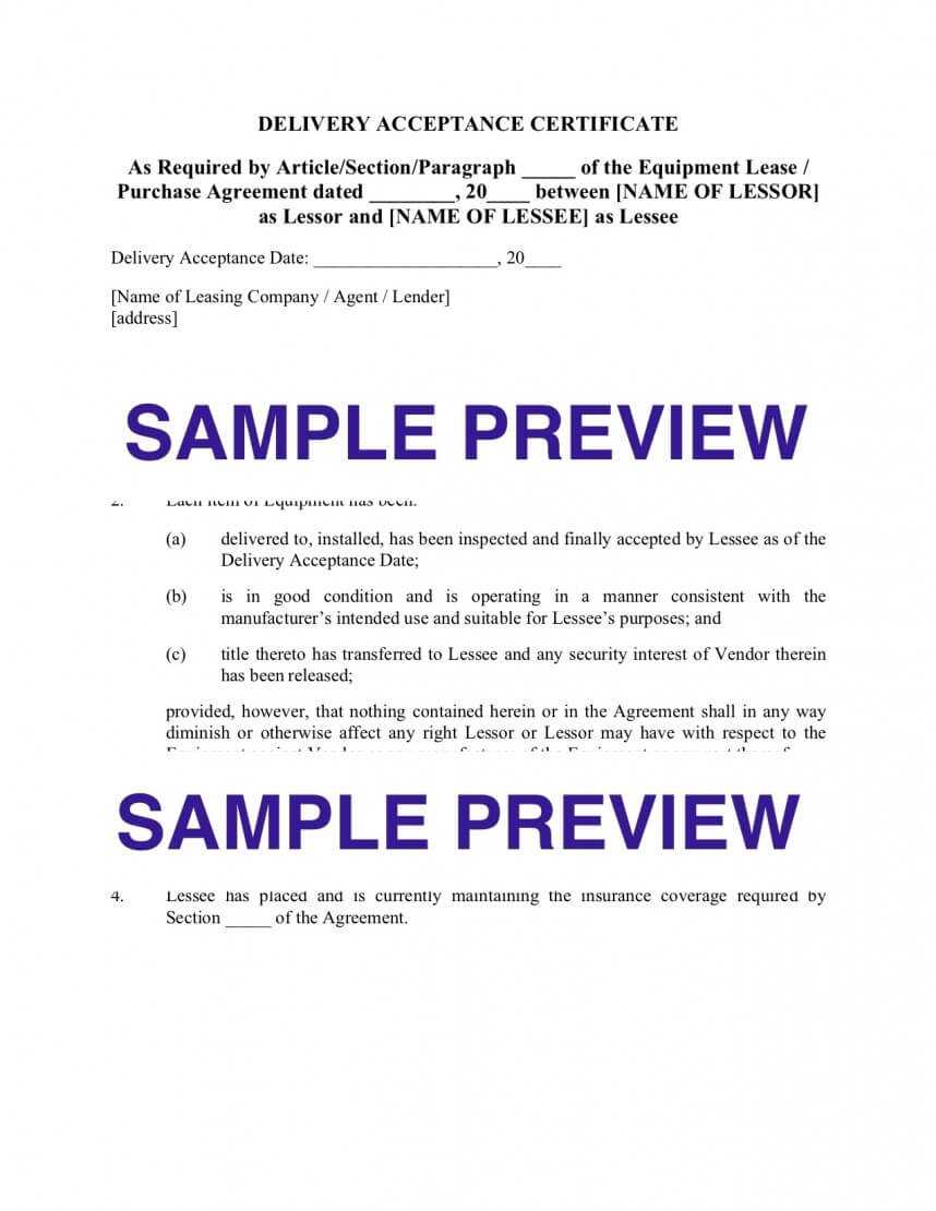 027 Equipment Lease Purchase Agreement Template Ideas With Regard To Certificate Of Acceptance Template