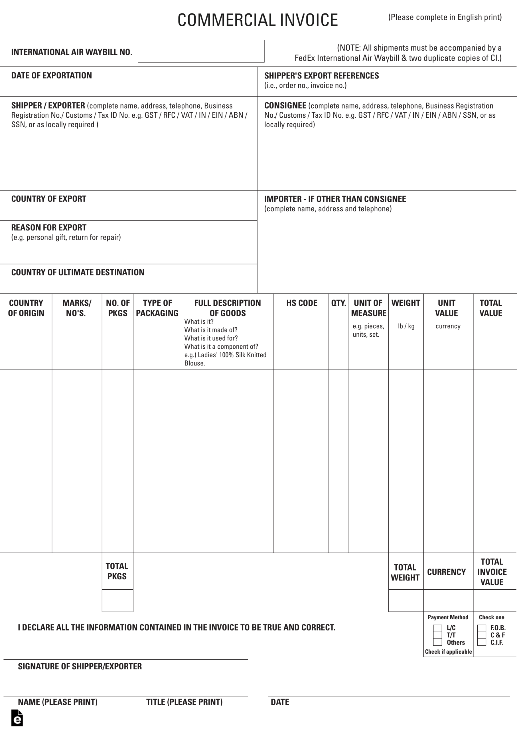 027 Ups Commercial Invoice Form Pdf Example Forms Canada With Commercial Invoice Template Word Doc